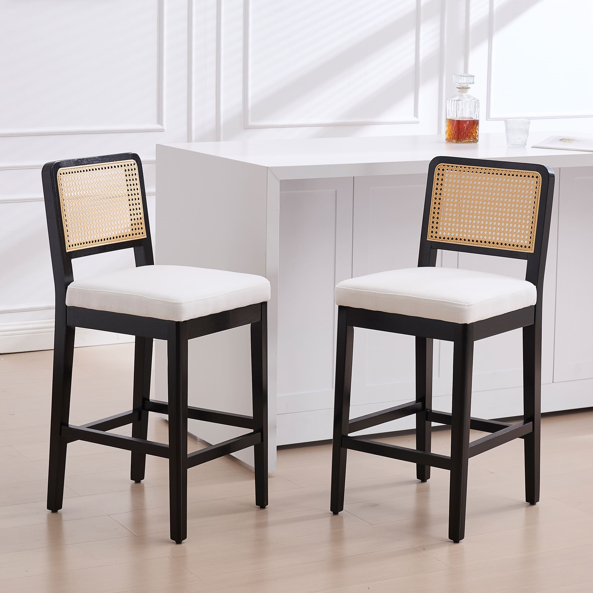 Janoray Farmhouse Rattan Back Counter Stool Set of 2 - 3234CS