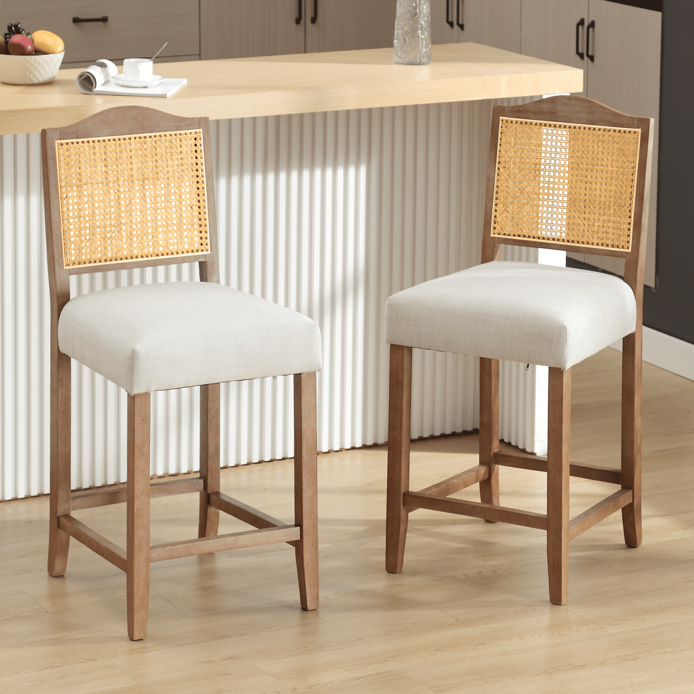 CIMOTA 26.5"H & 30.2"H Farmhouse Rattan Counter Stools Set of 2 - 5739