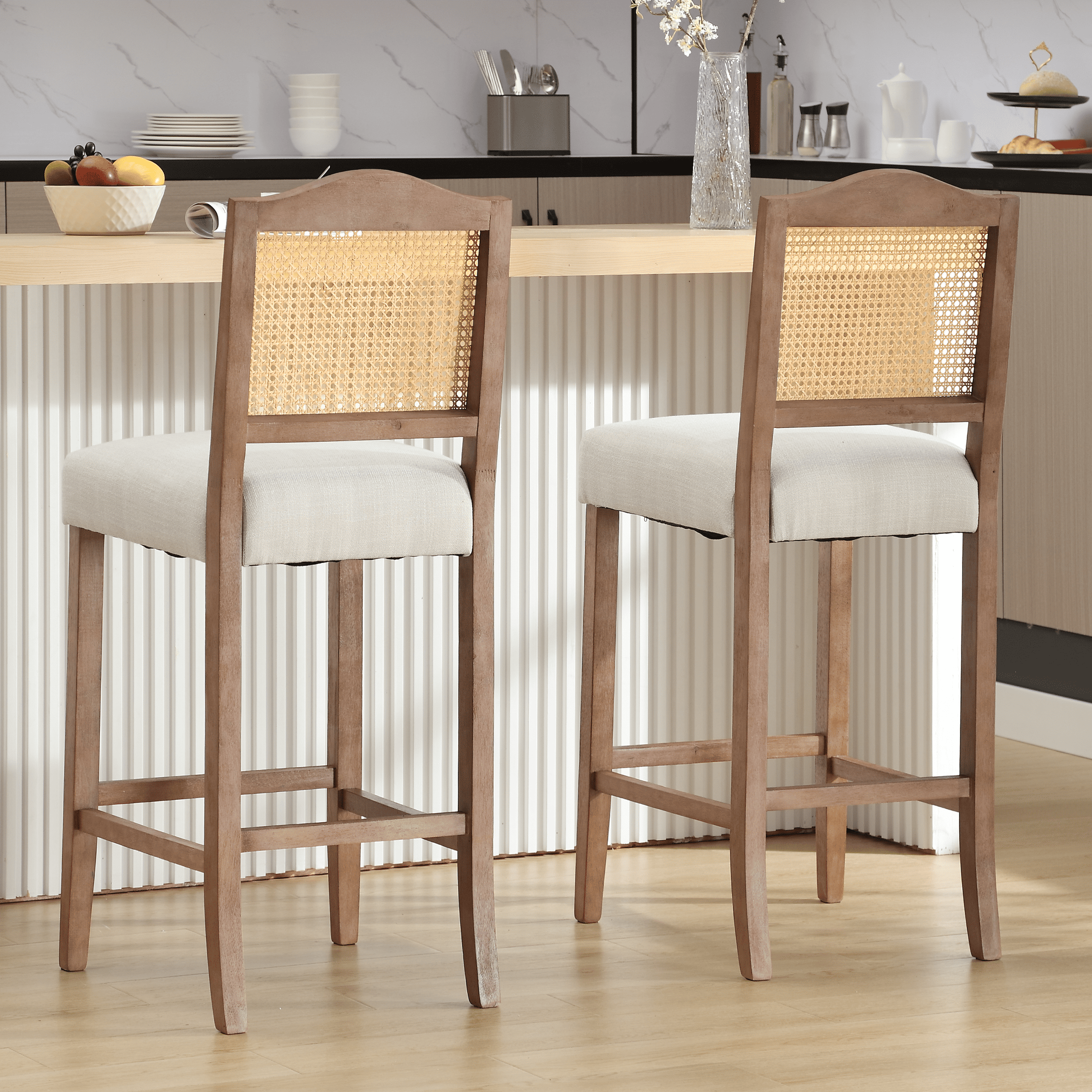 CIMOTA 26.5"H & 30.2"H Farmhouse Rattan Counter Stools Set of 2 - 5739