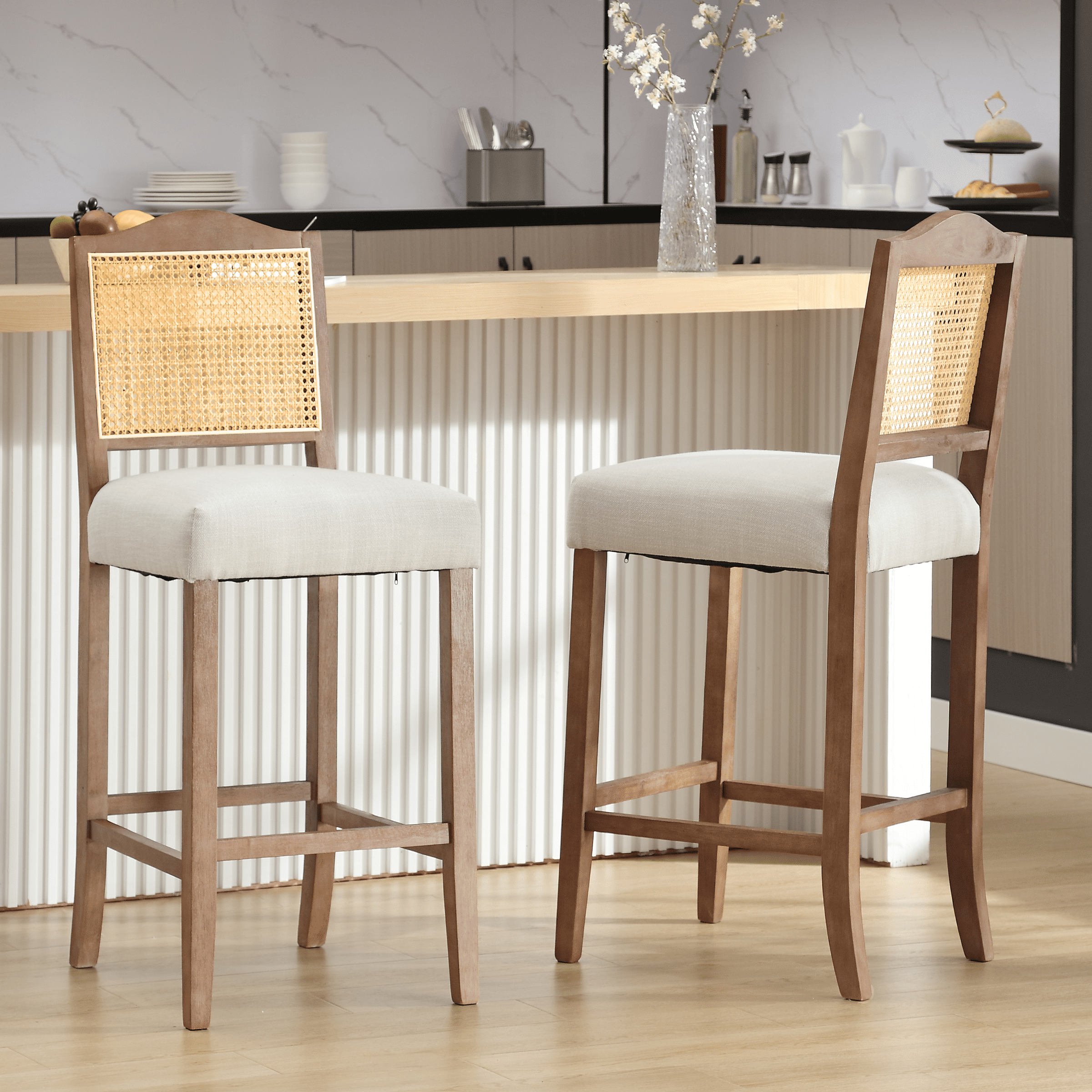 CIMOTA 26.5"H & 30.2"H Farmhouse Rattan Counter Stools Set of 2 - 5739