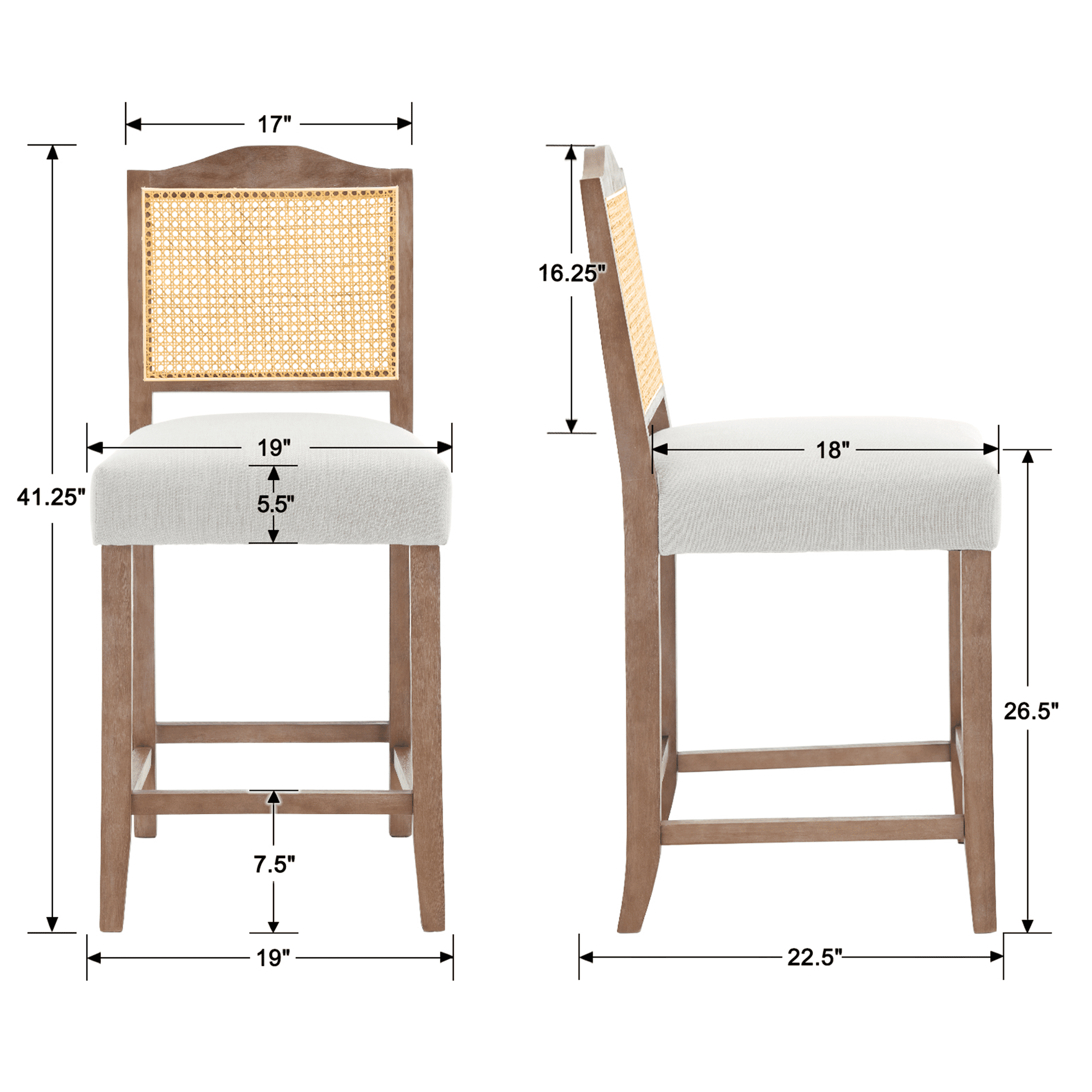 CIMOTA 26.5"H & 30.2"H Farmhouse Rattan Counter Stools Set of 2 - 5739