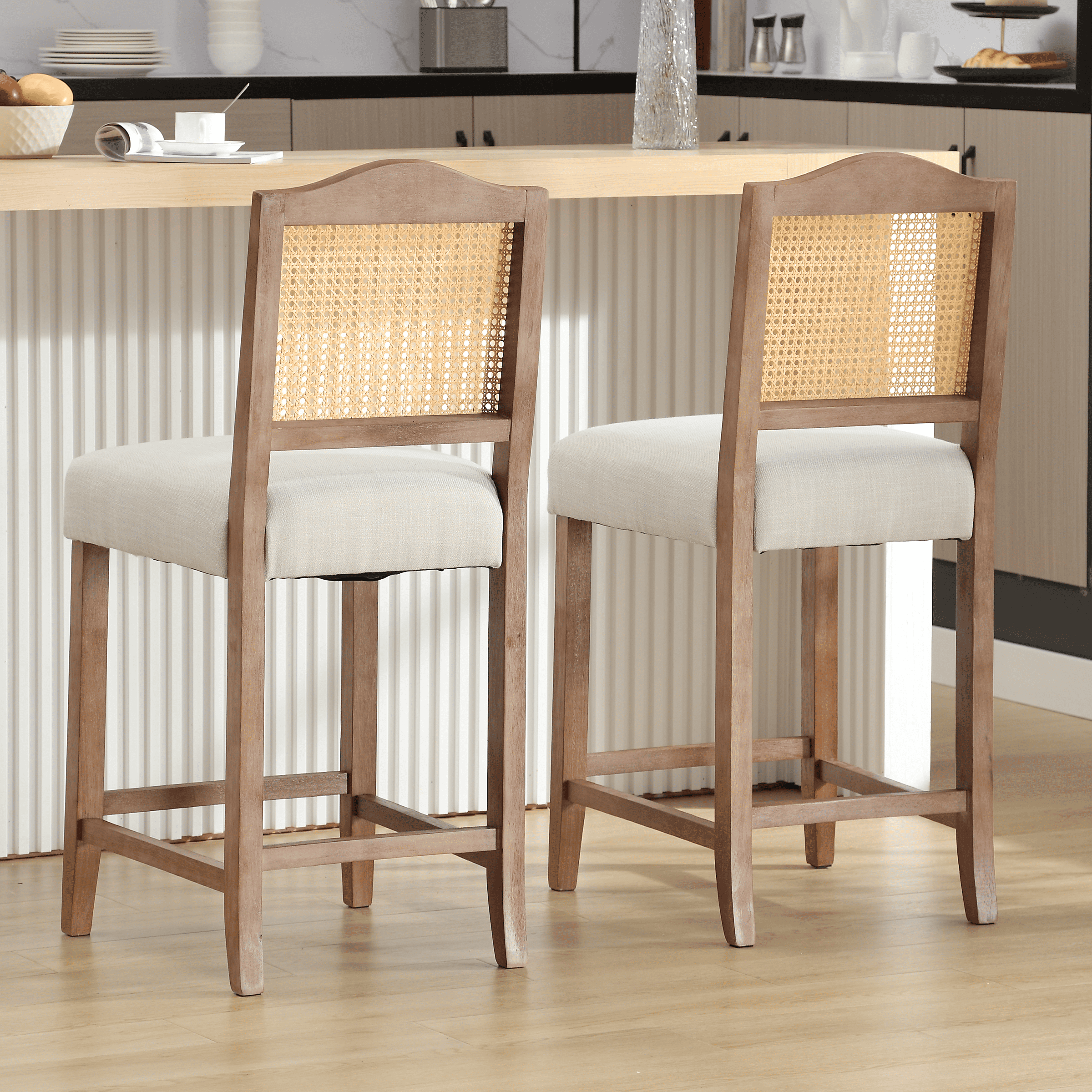CIMOTA 26.5"H & 30.2"H Farmhouse Rattan Counter Stools Set of 2 - 5739