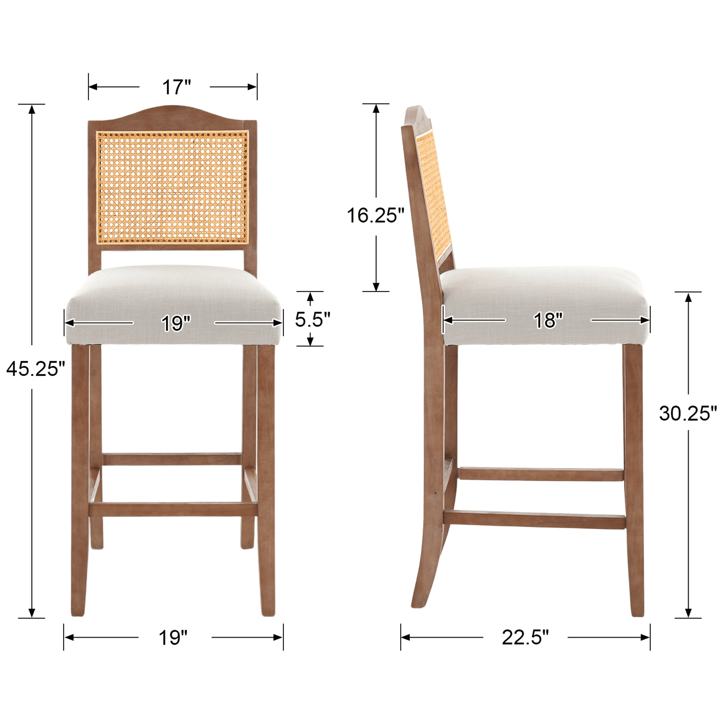 CIMOTA 26.5"H & 30.2"H Farmhouse Rattan Counter Stools Set of 2 - 5739