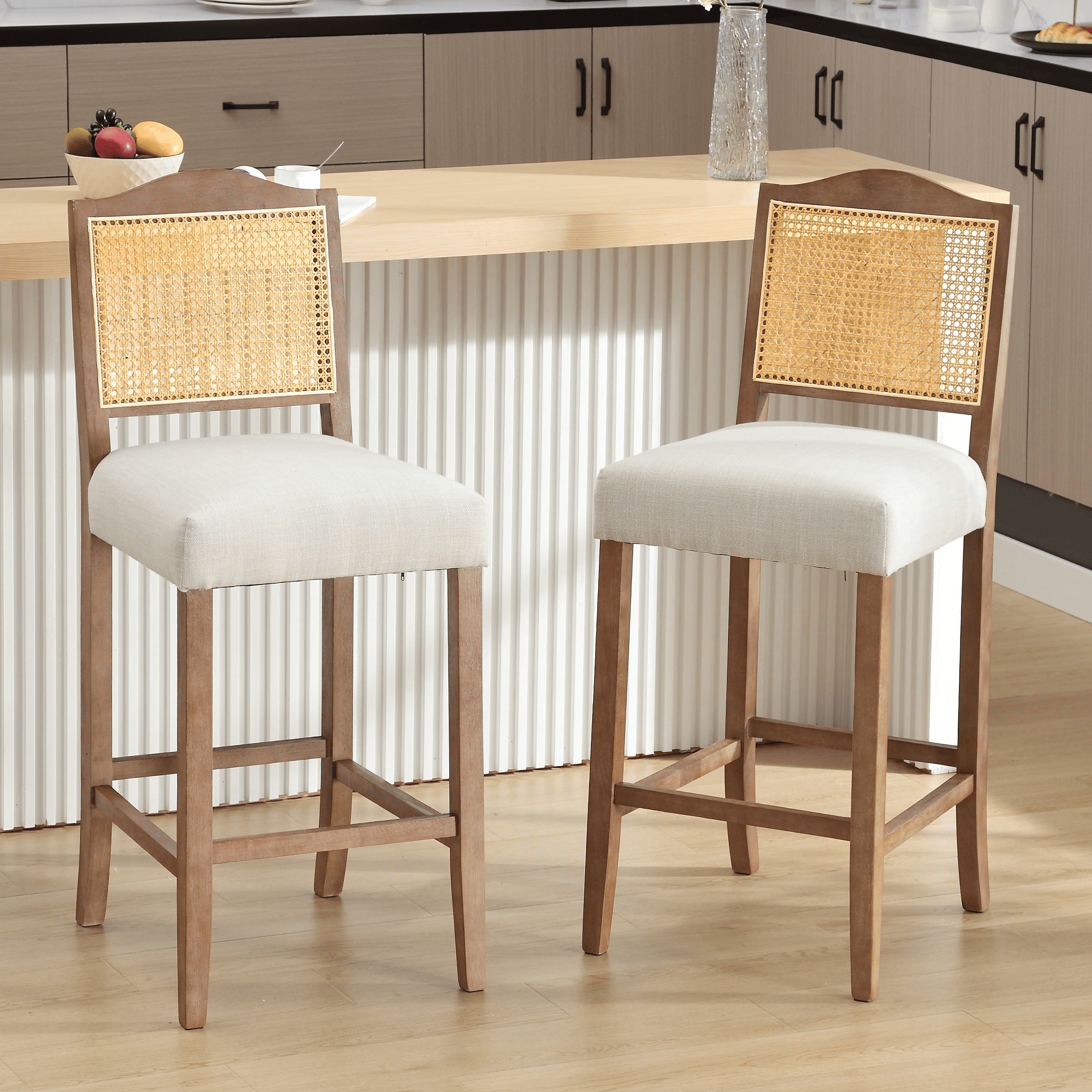 CIMOTA 26.5"H & 30.2"H Farmhouse Rattan Counter Stools Set of 2 - 5739