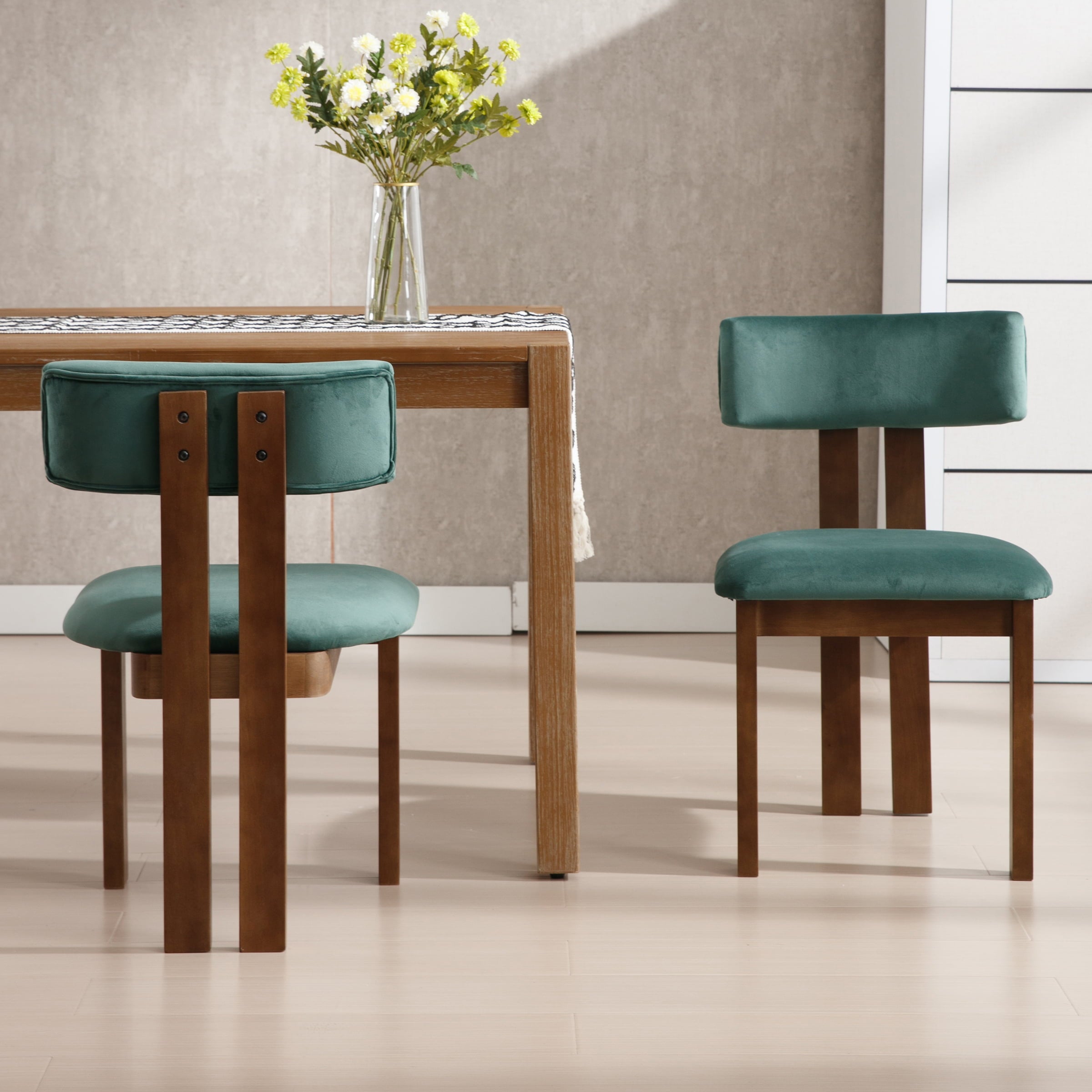 Emerald green variant chairs with cream seats
