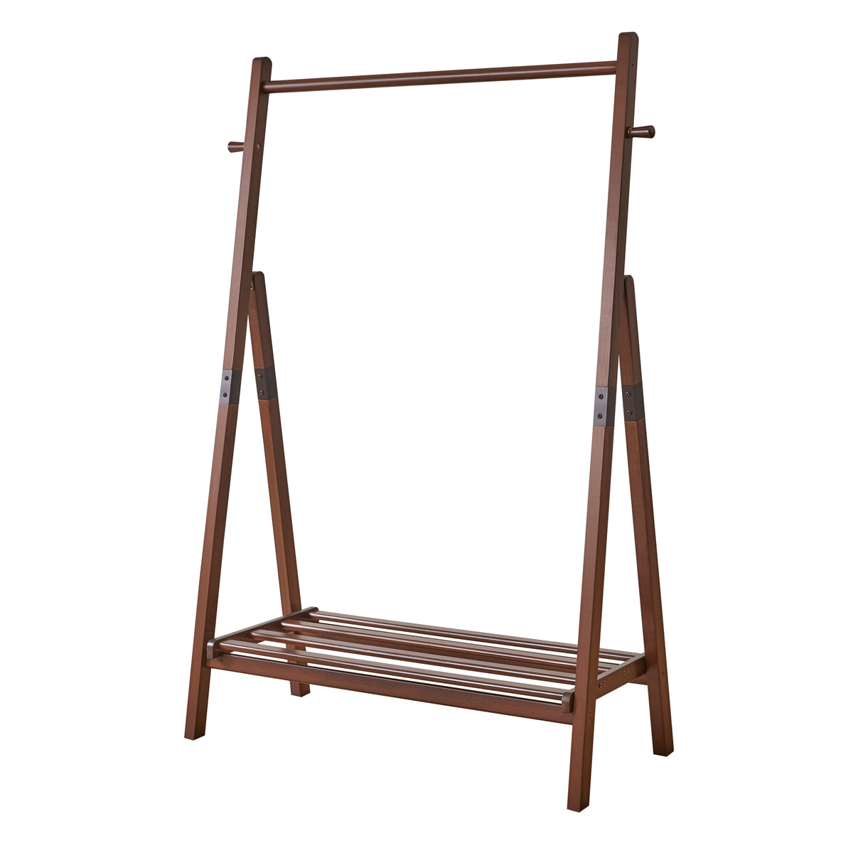 Foldable A-Shaped Solid Pine Clothes Rack with Shelf and Hooks