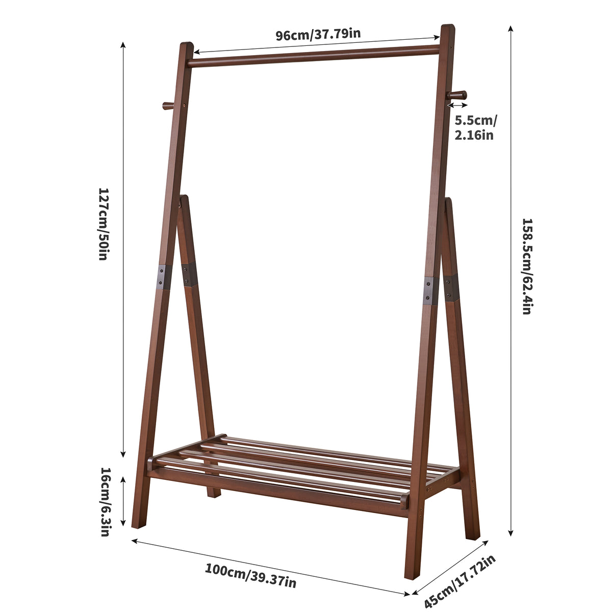 Foldable A-Shaped Solid Pine Clothes Rack with Shelf and Hooks