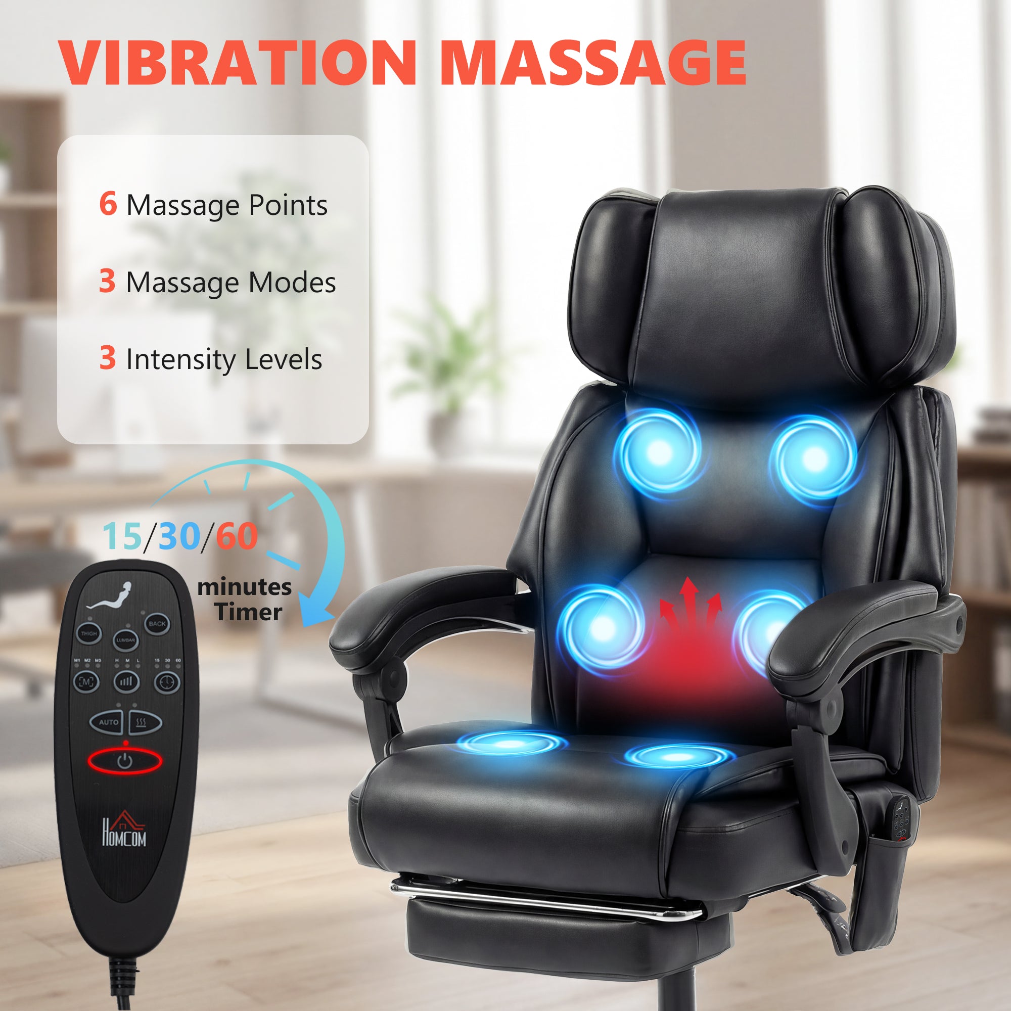 High Back Massage Office Chair with Footrest & Heat Function