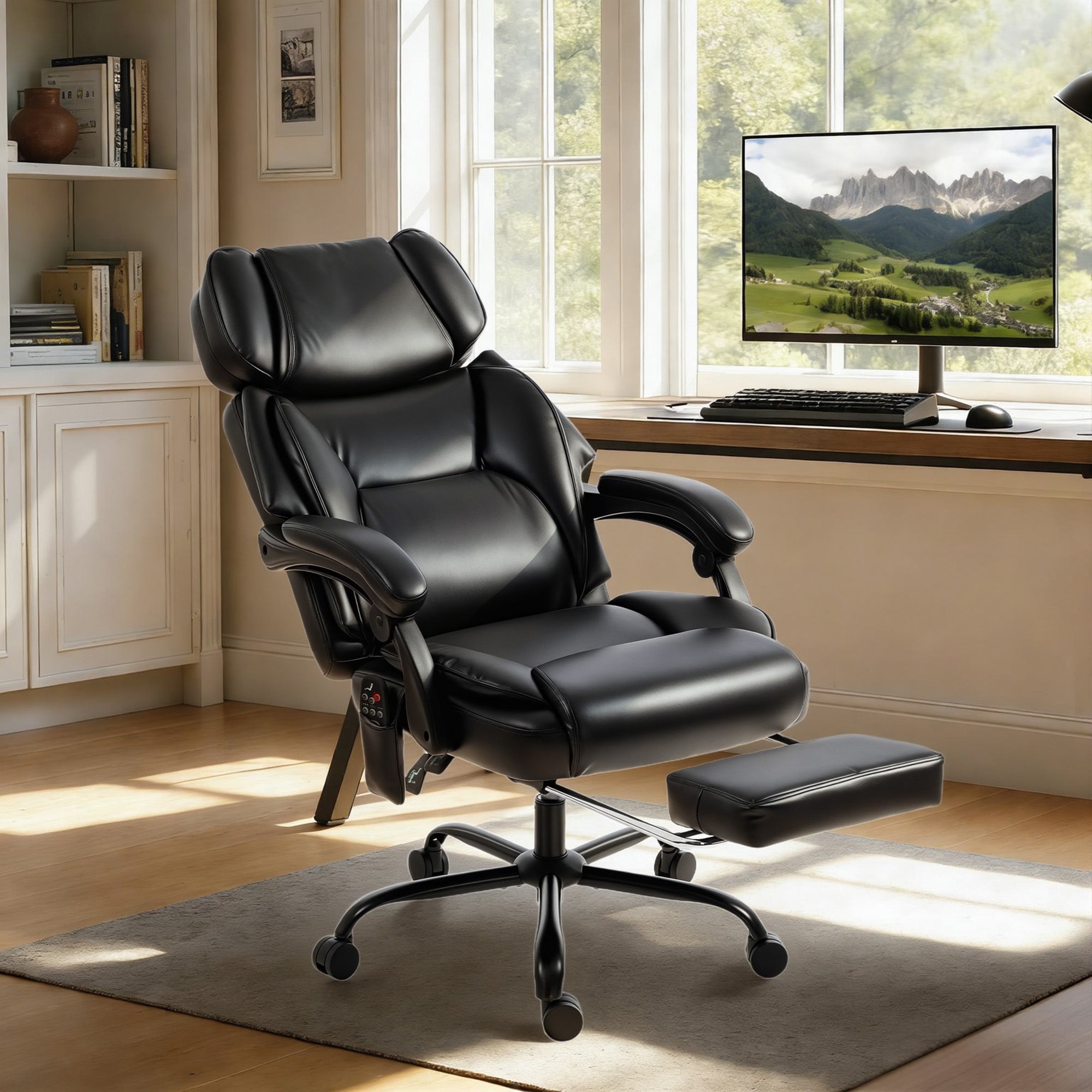 High Back Massage Office Chair with Footrest & Heat Function