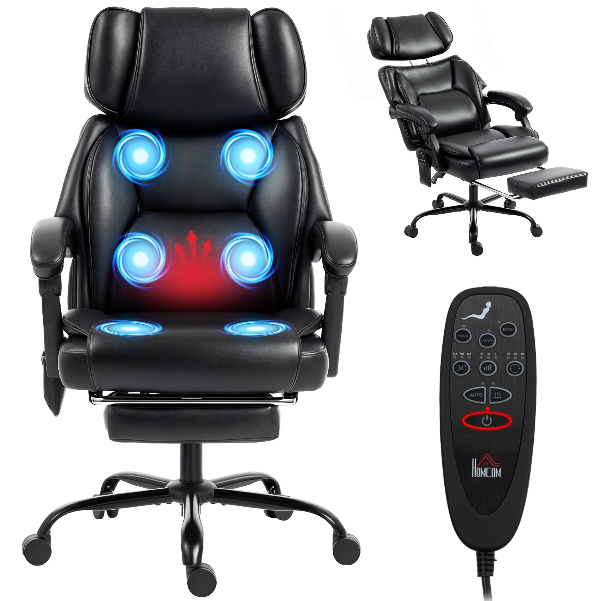 High Back Massage Office Chair with Footrest & Heat Function