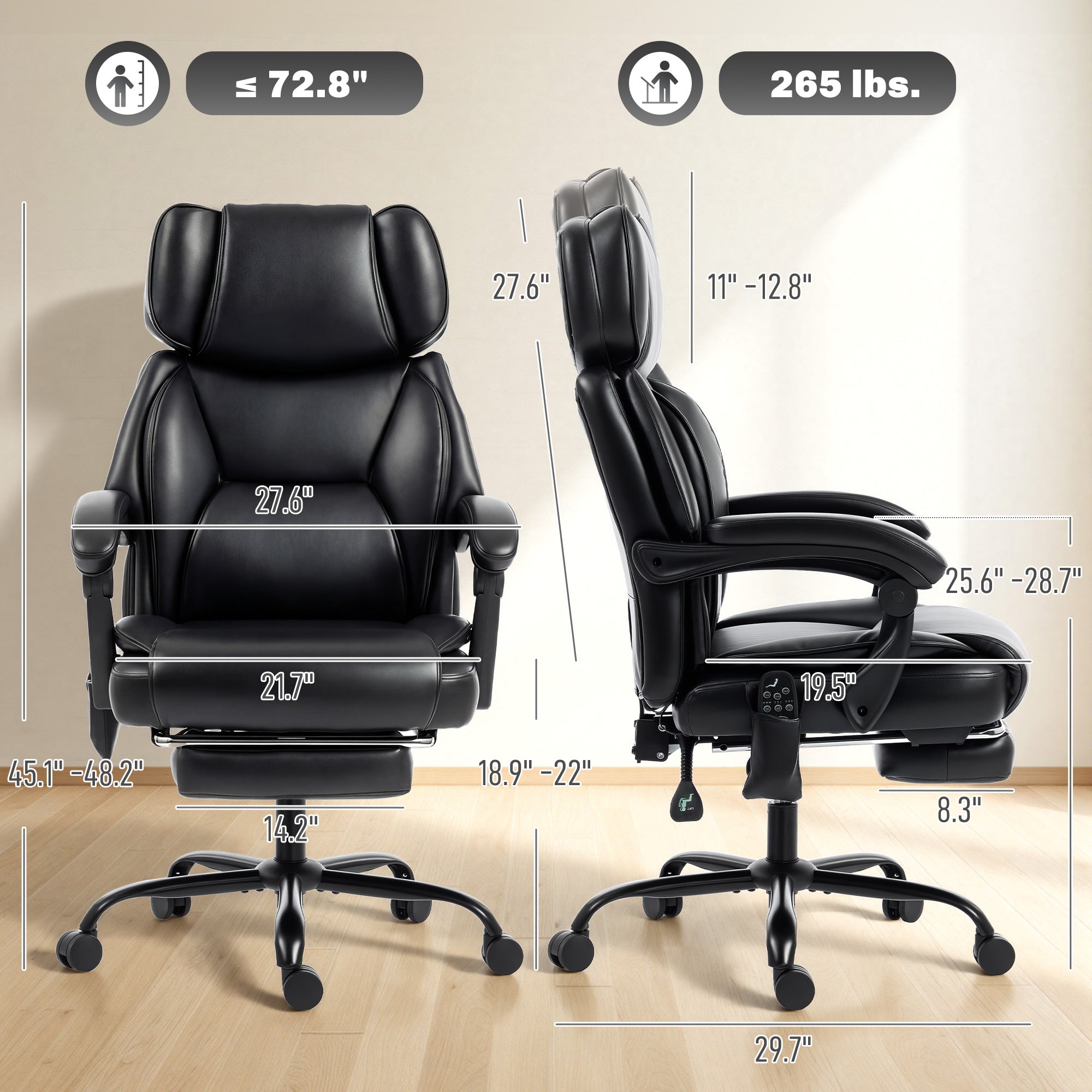 High Back Massage Office Chair with Footrest & Heat Function