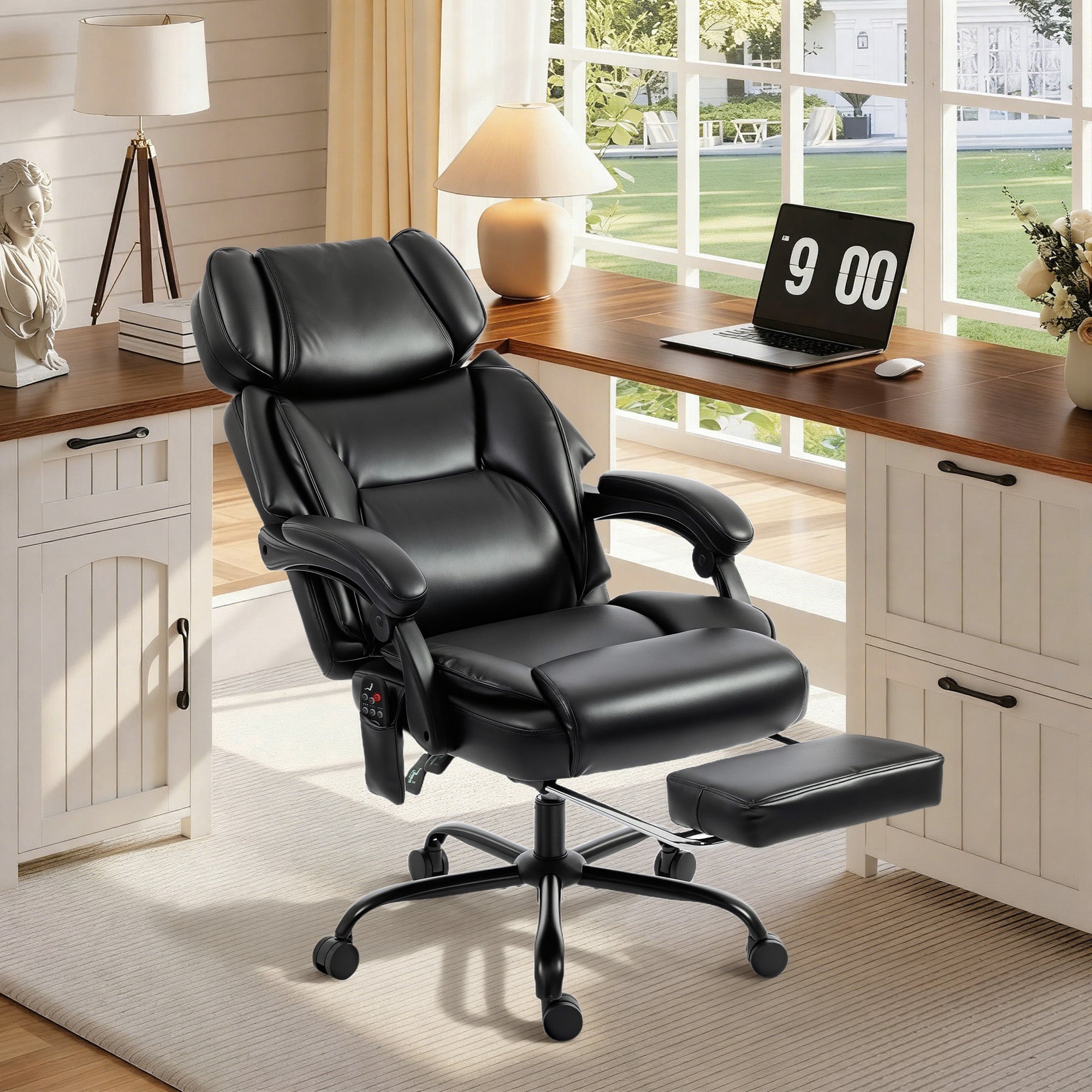 High Back Massage Office Chair with Footrest & Heat Function