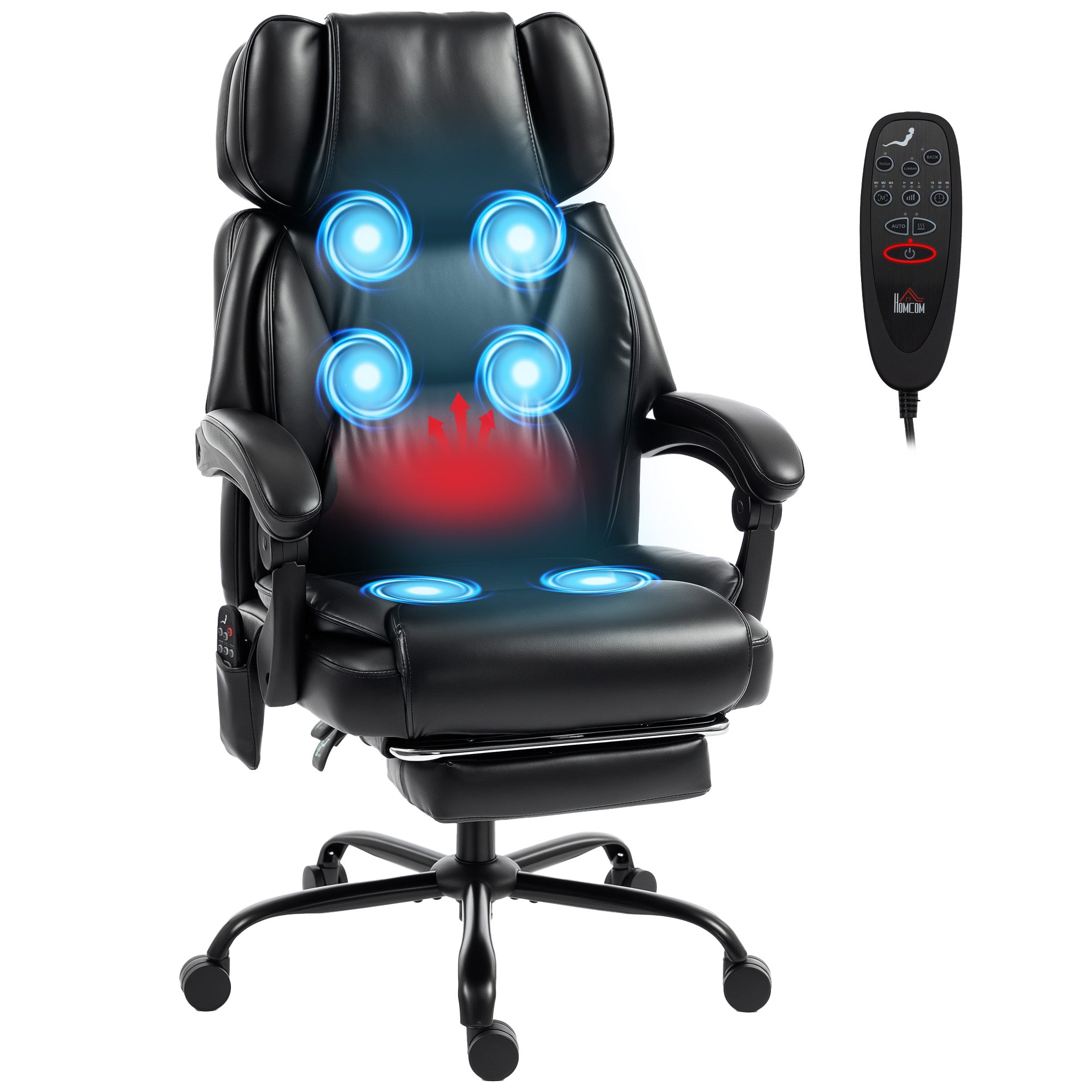 High Back Massage Office Chair with Footrest & Heat Function