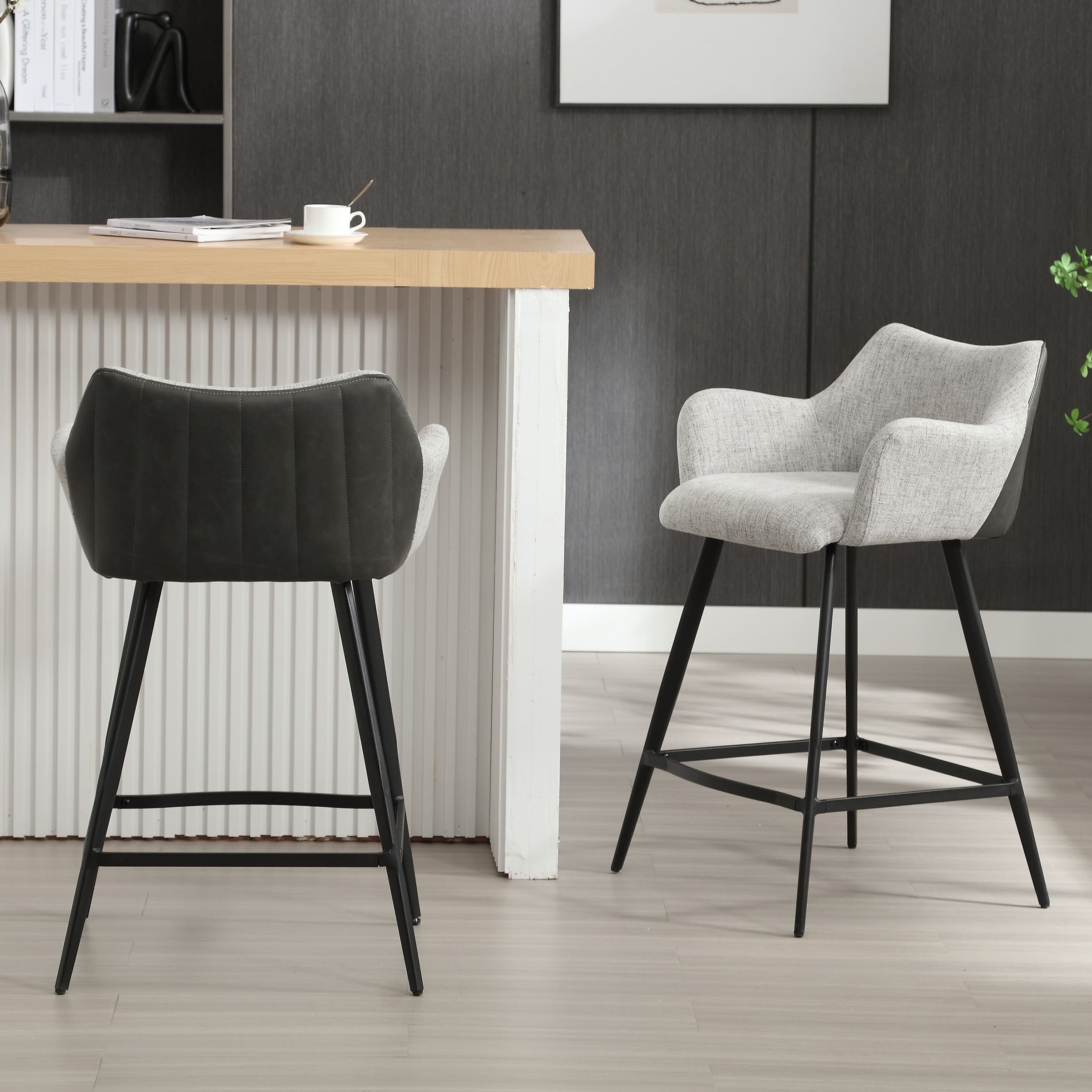 VESCASA 26"H Modern Linen Counter Height Stools Set of 2 - 5029CS
