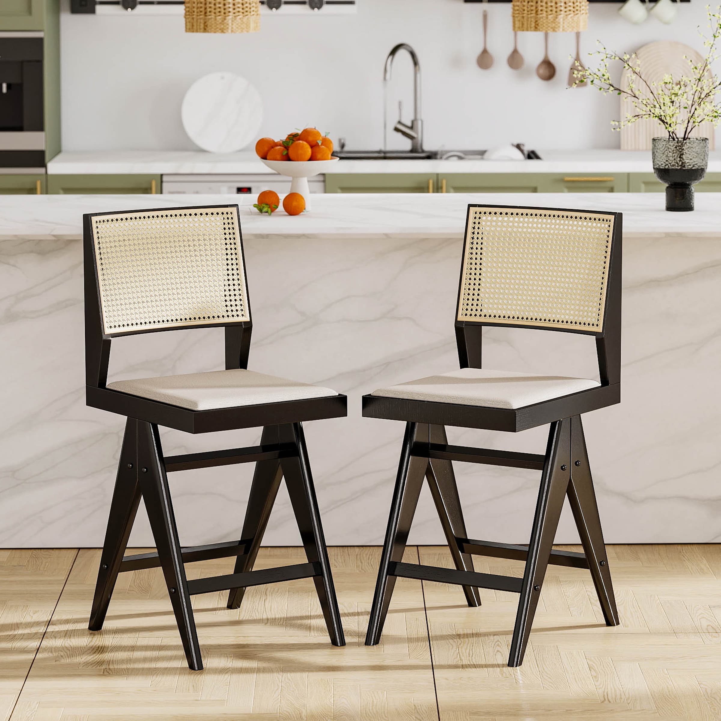 Janoray 26"H Rattan Back Counter Height Bar Stools Set of 2 - X341CS