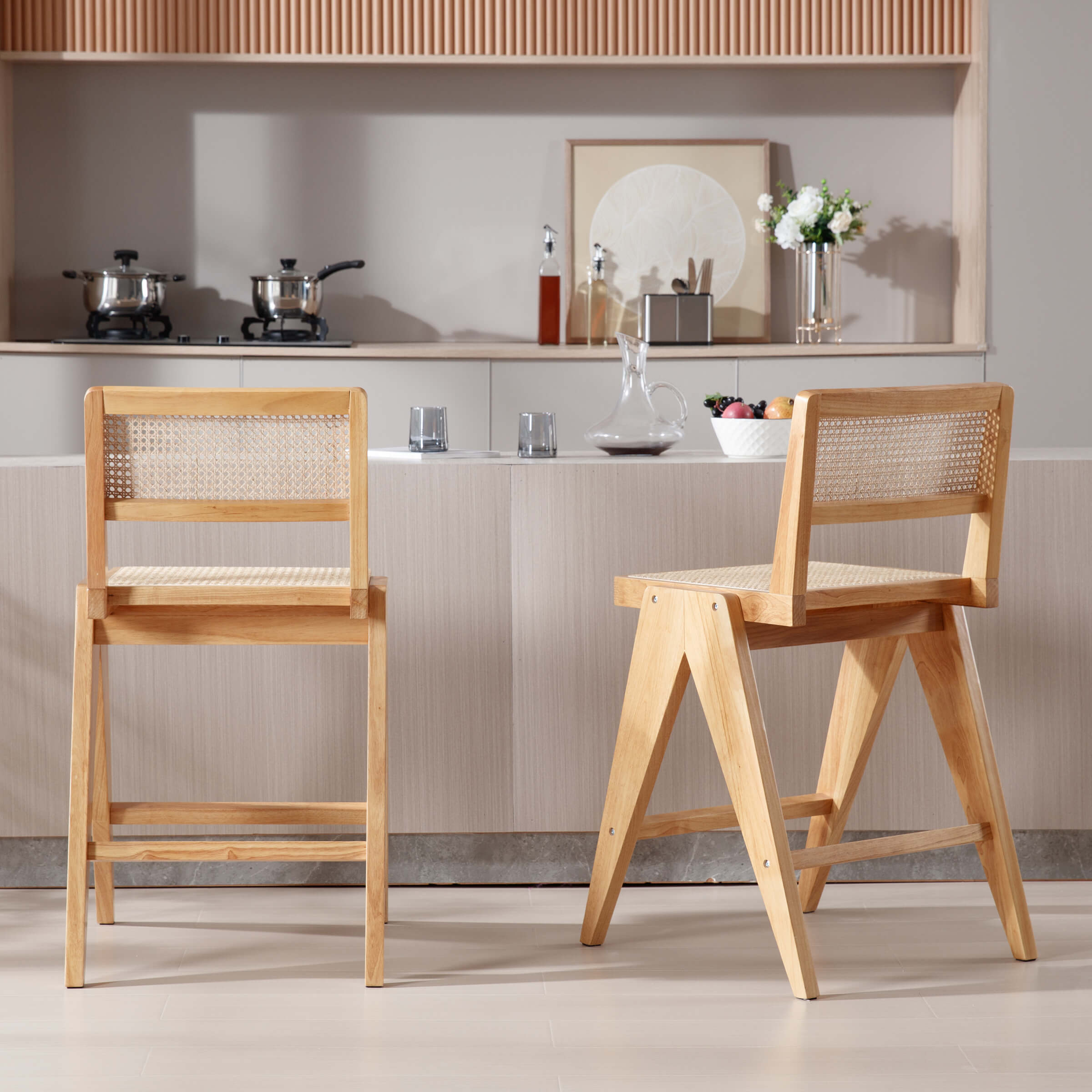 Janoray 26" Rattan Back Wood Counte Stools Set of 2 - 5760CS
