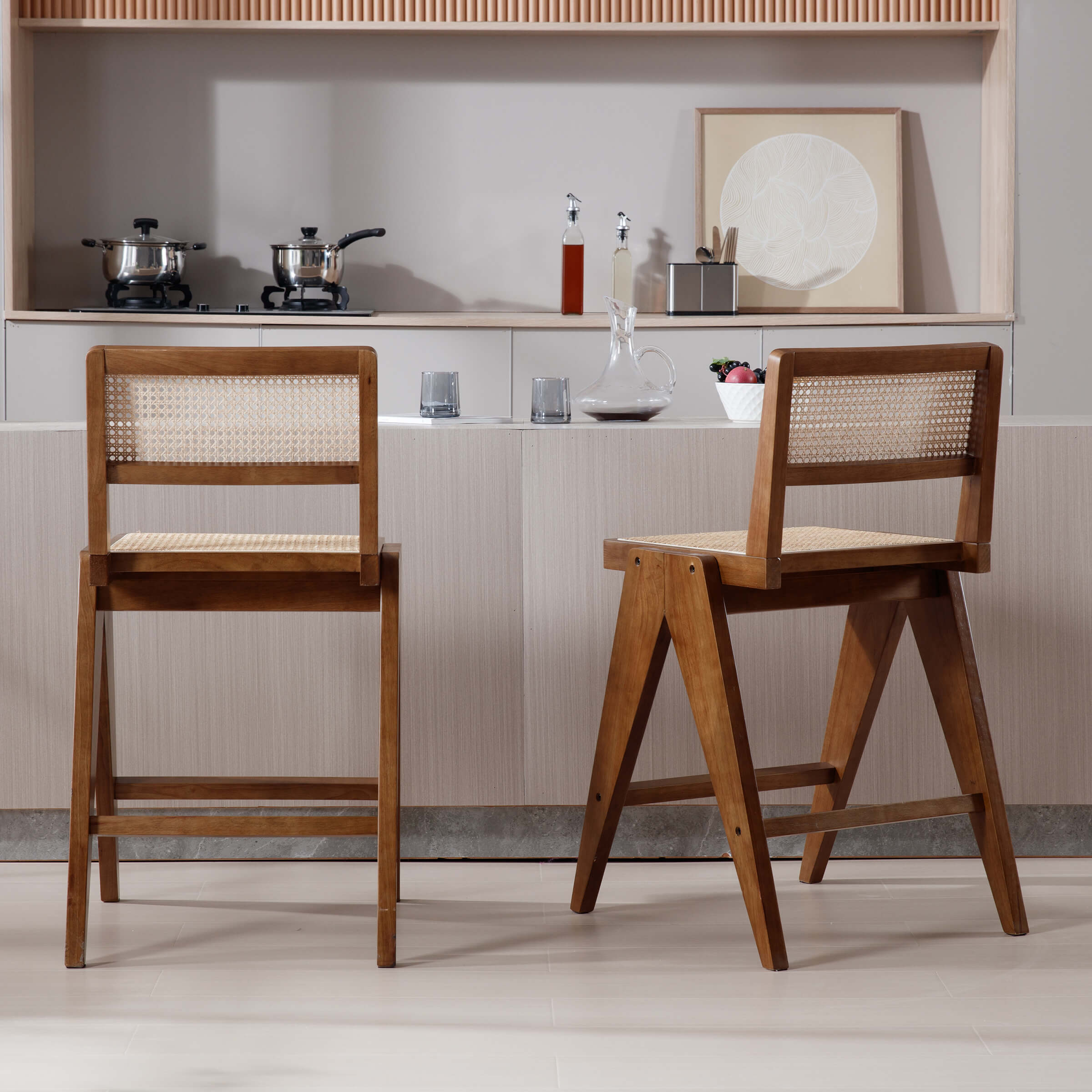 Janoray 26" Rattan Back Wood Counte Stools Set of 2 - 5760CS