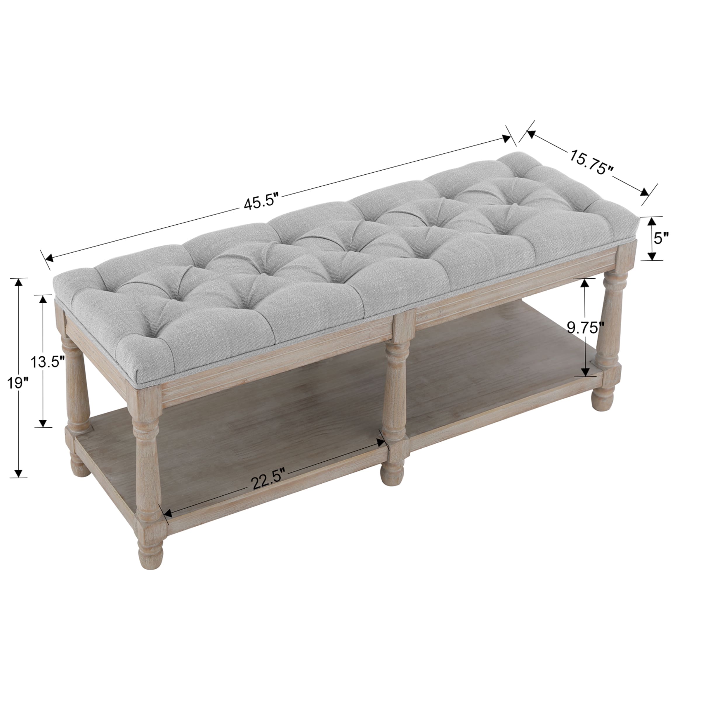 Dimensions diagram of tufted bench