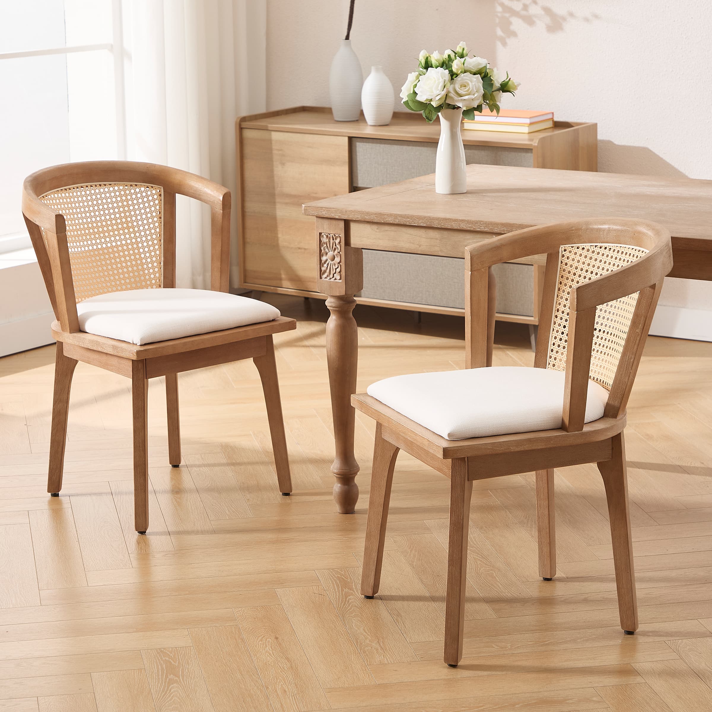 Janoray Dining Chairs with Cane Woven Back Set of 2 - 10085DC