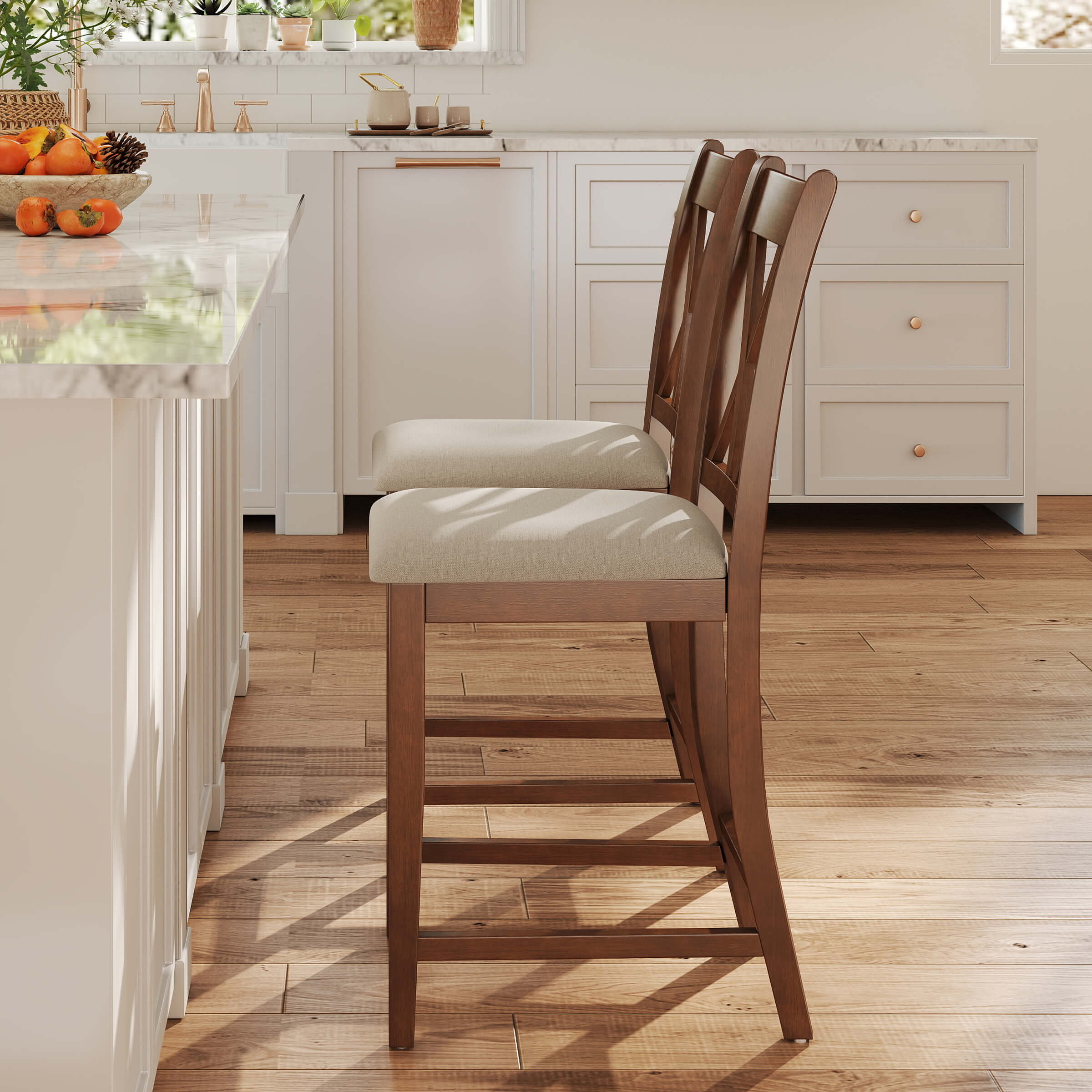 Janoray Farmhouse Cross-Back Wood Counter Stools Set of 2 - 50015CS