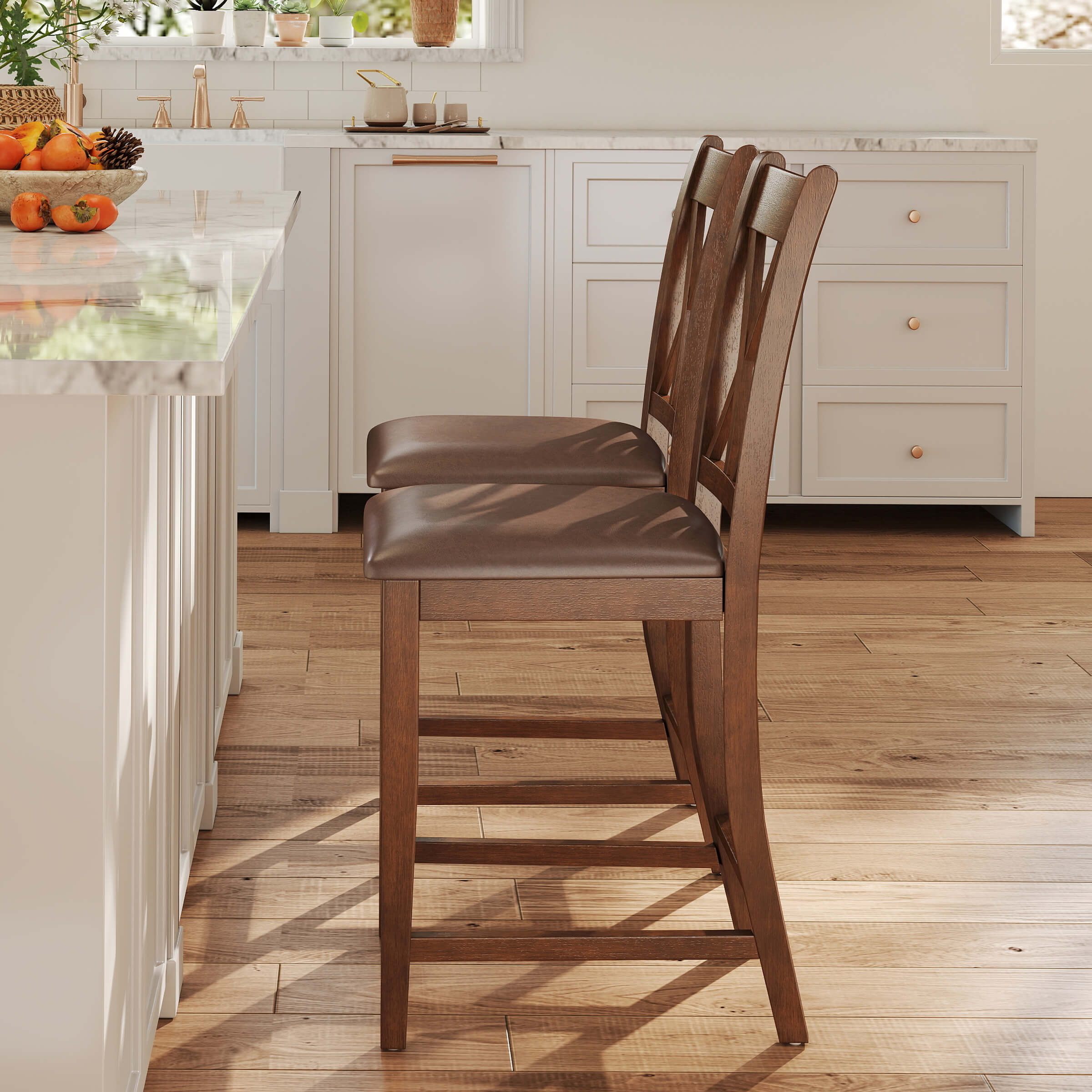 Janoray Farmhouse Cross-Back Wood Counter Stools Set of 2 - 50015CS