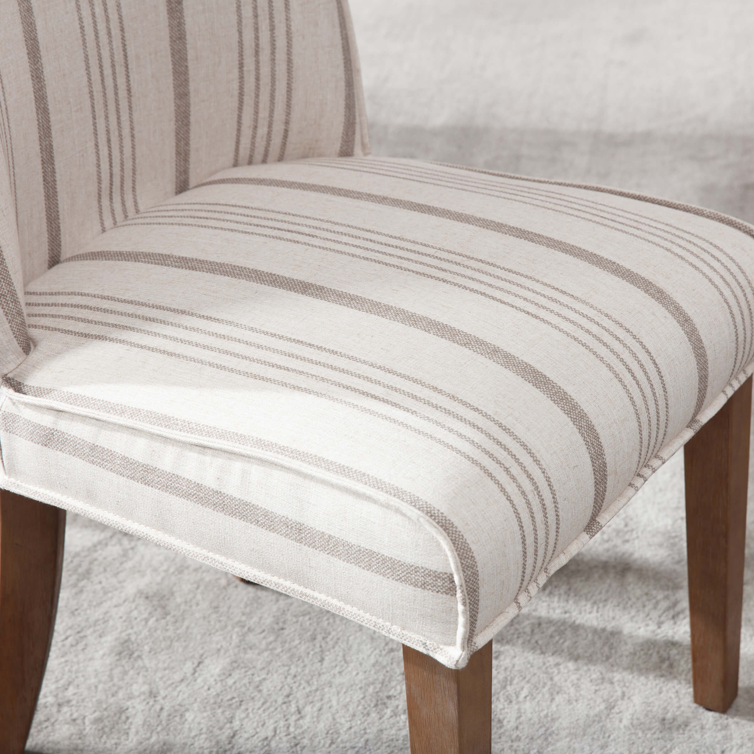 COMPACT LO CHAIR 02 basque “gray stripe” Uixe Stripe Navy Linen Wood Legs Upholstered Accent Arm Chair with