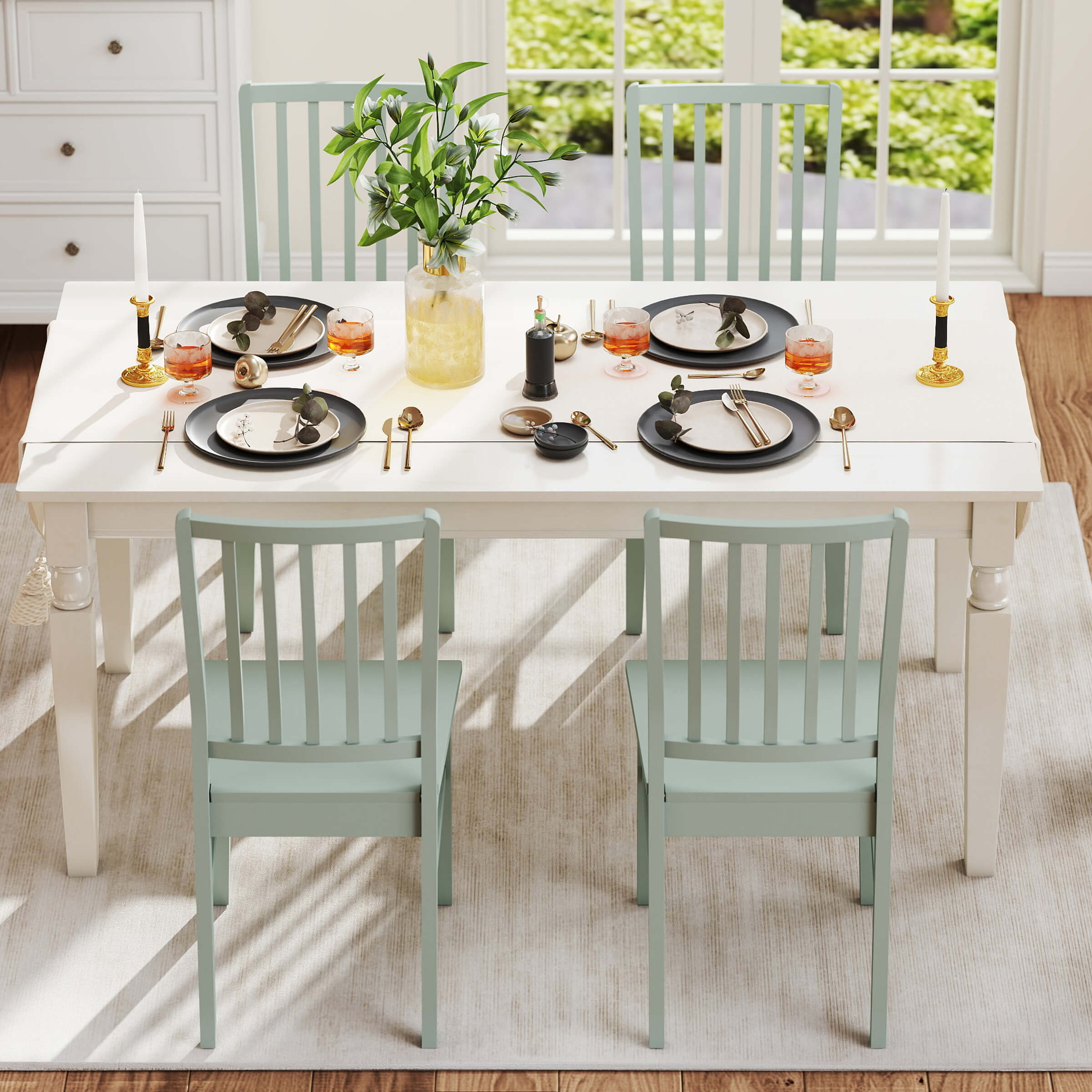 Janoray Farmhouse High Spindle Back Armless Dining Chairs Set of 4 - 0005DC