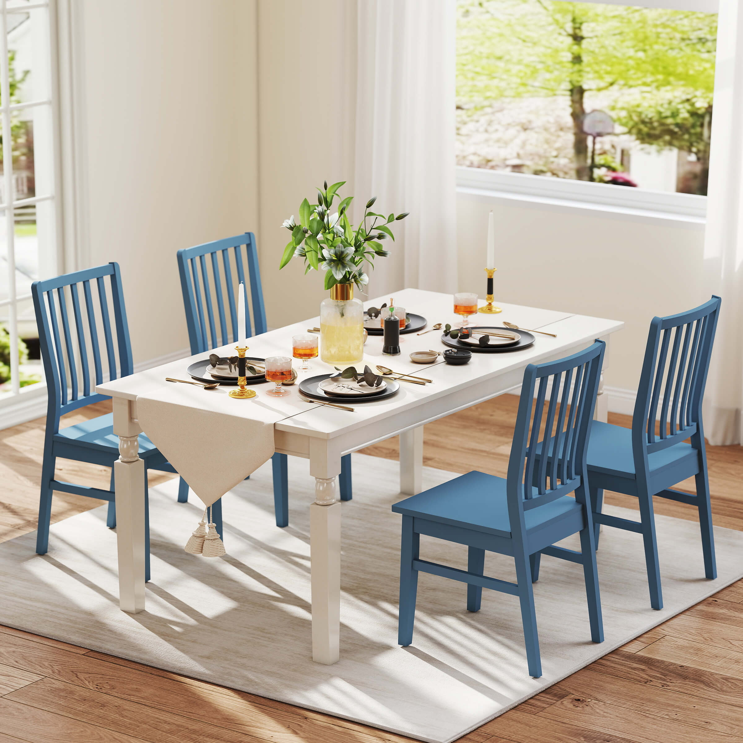Janoray Farmhouse High Spindle Back Armless Dining Chairs Set of 4 - 0005DC