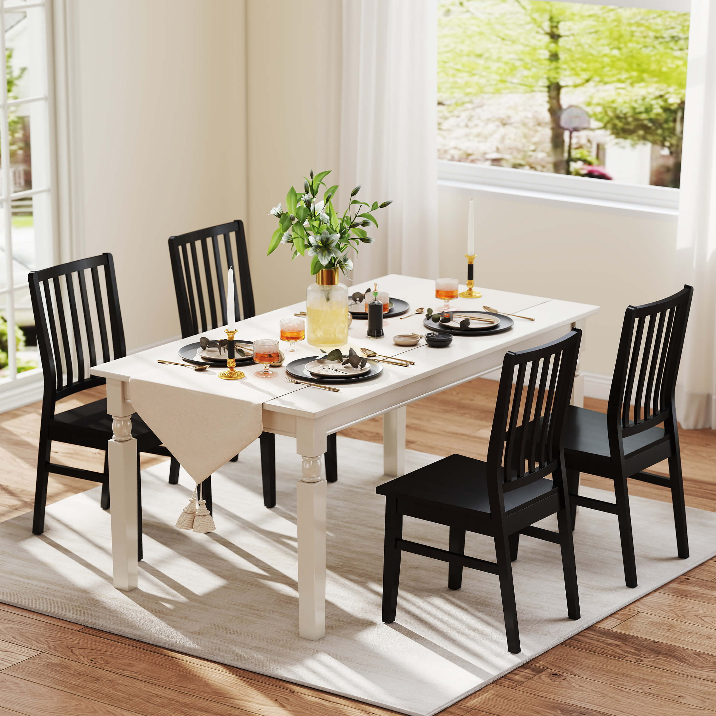Janoray Farmhouse High Spindle Back Armless Dining Chairs Set of 4 - 0005DC