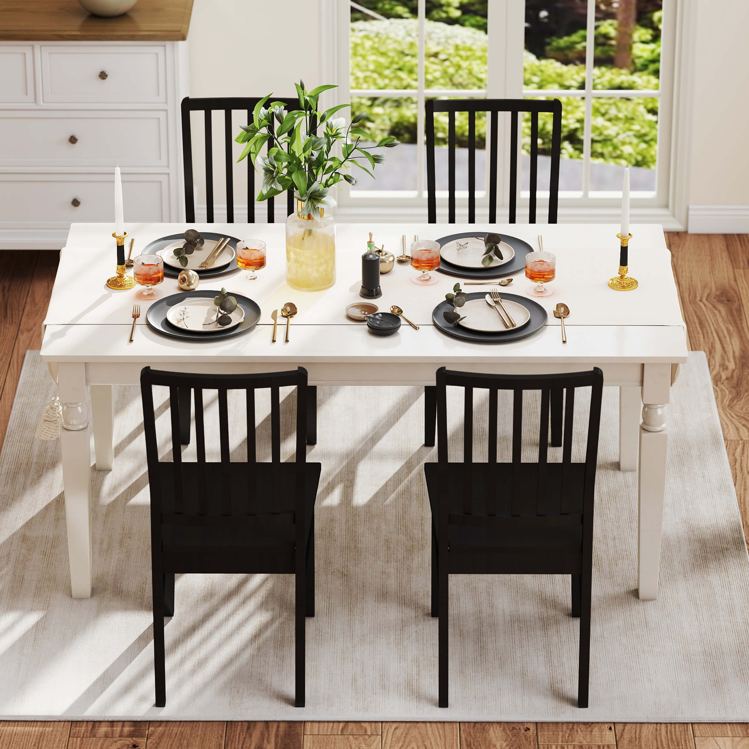Janoray Farmhouse High Spindle Back Armless Dining Chairs Set of 4 - 0005DC