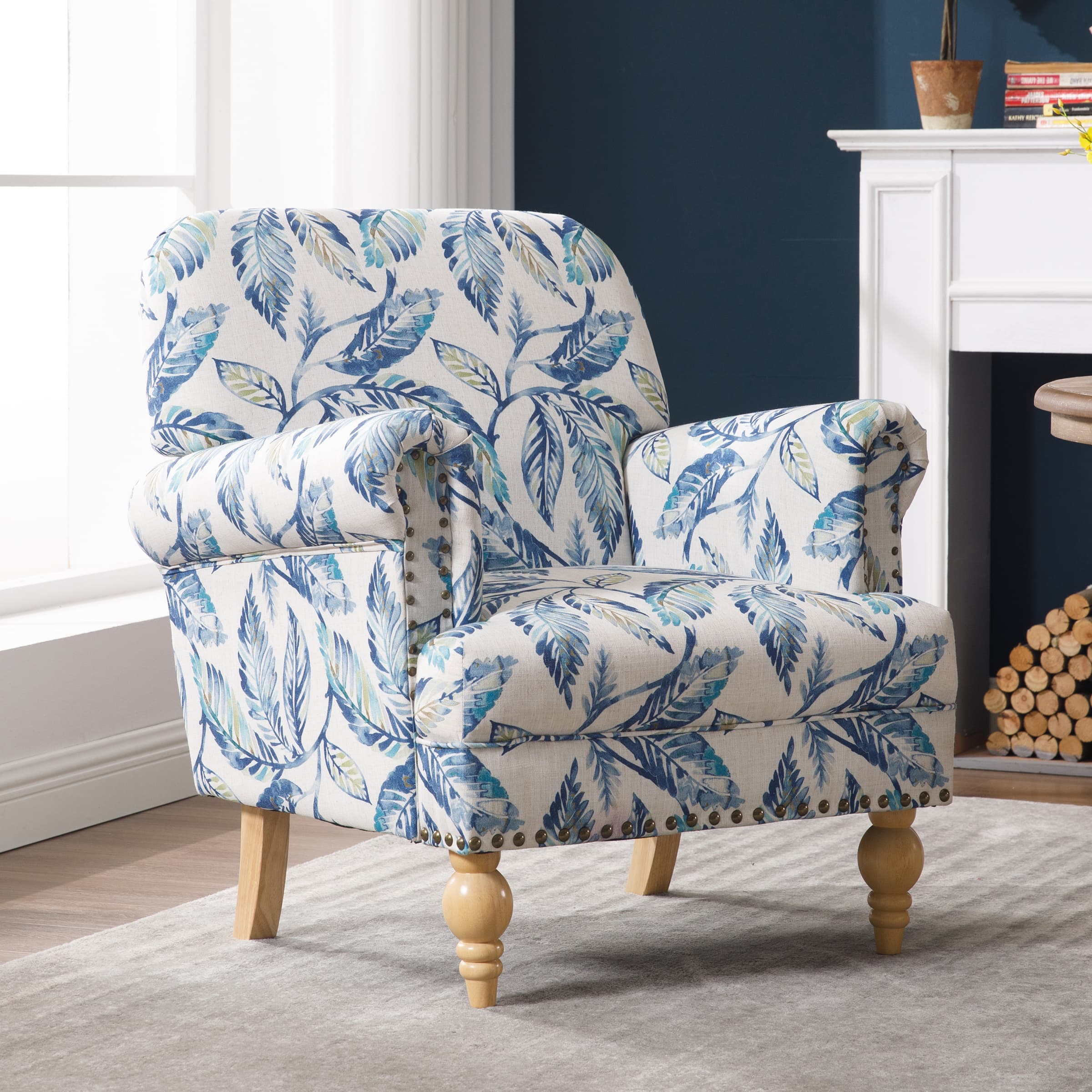 Janoray Farmhouse Nailhead Trim Linen Accent Chair 1 PCS - 8330AC