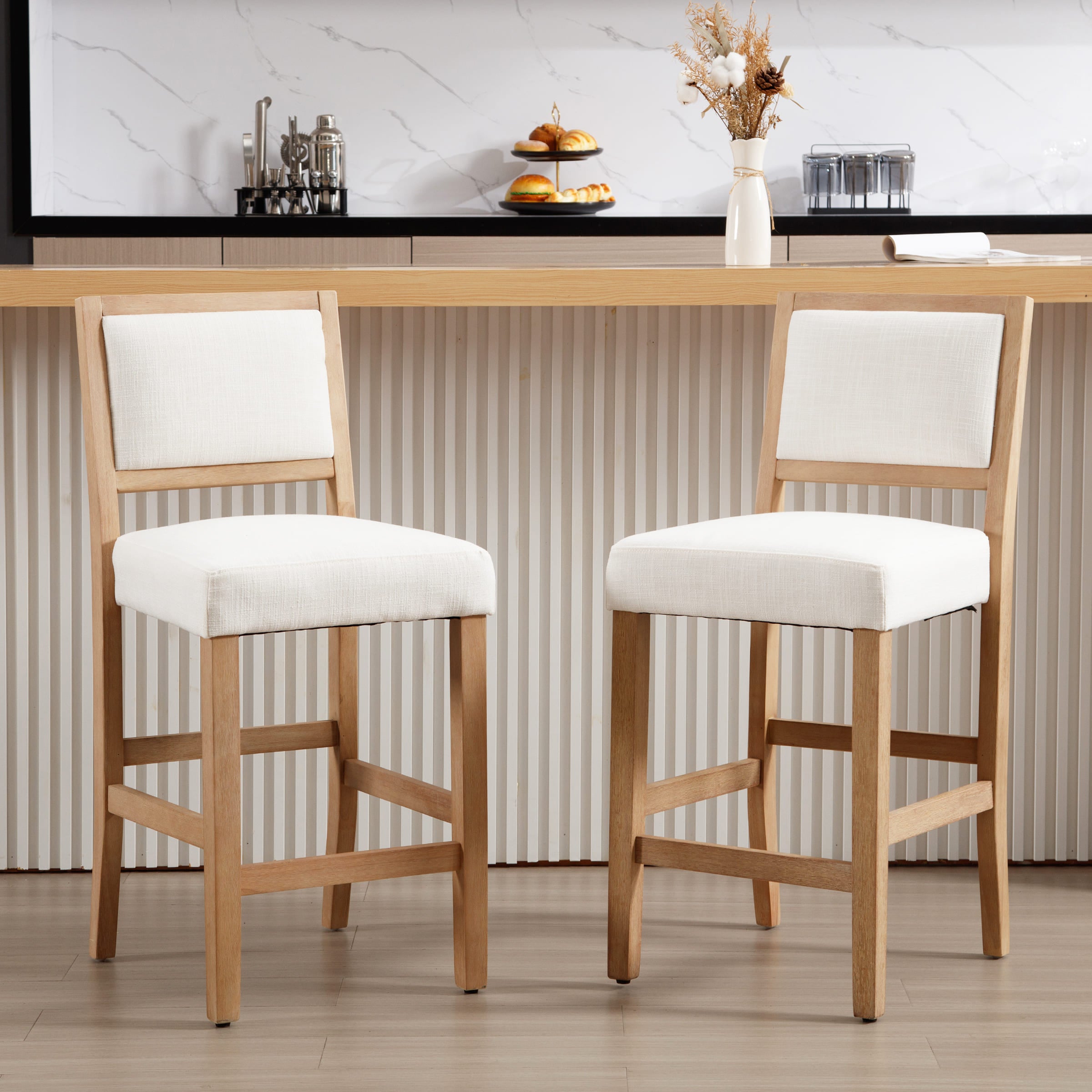 Janoray Farmhouse Upholstered Counter Stools Set of 2 - 57472CS