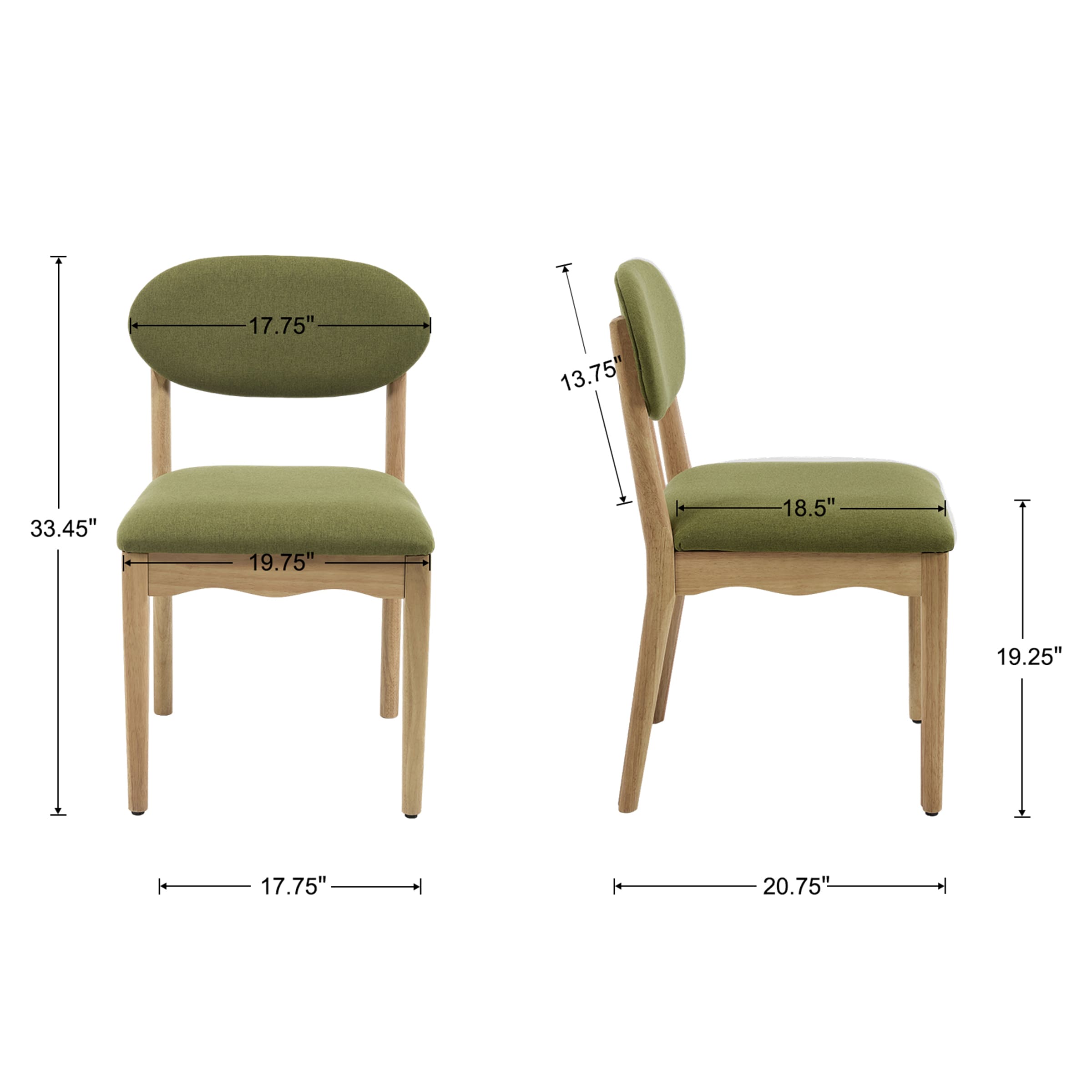 Product dimensions diagram of chairs