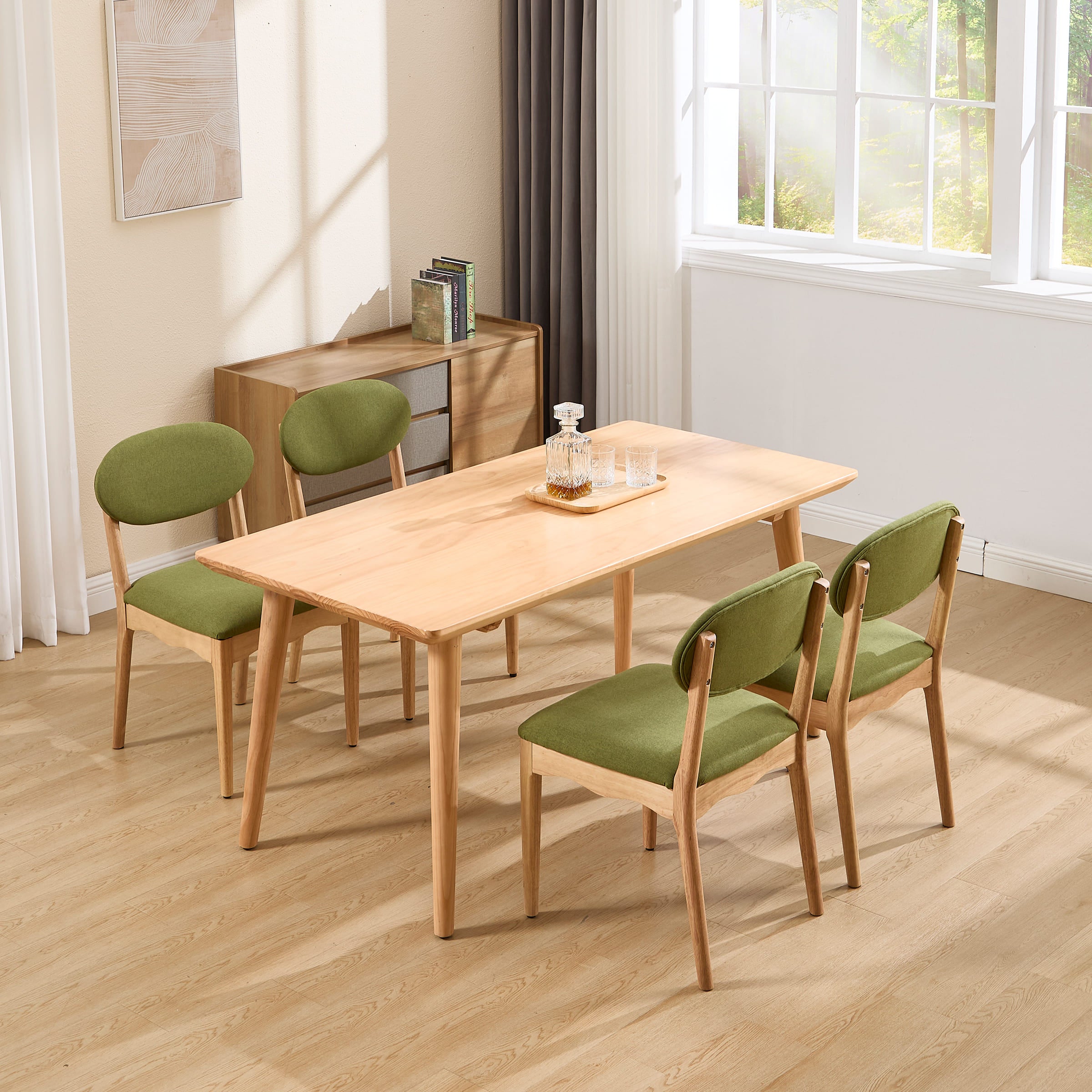 Dining table with chairs in room