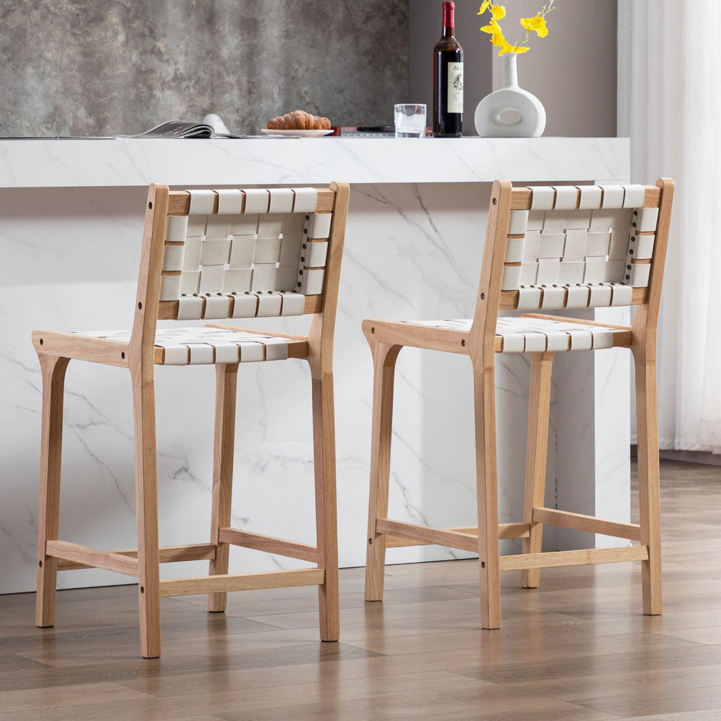 Leather Woven Strap Seat Counter Stools Set of 2 - 5703CS