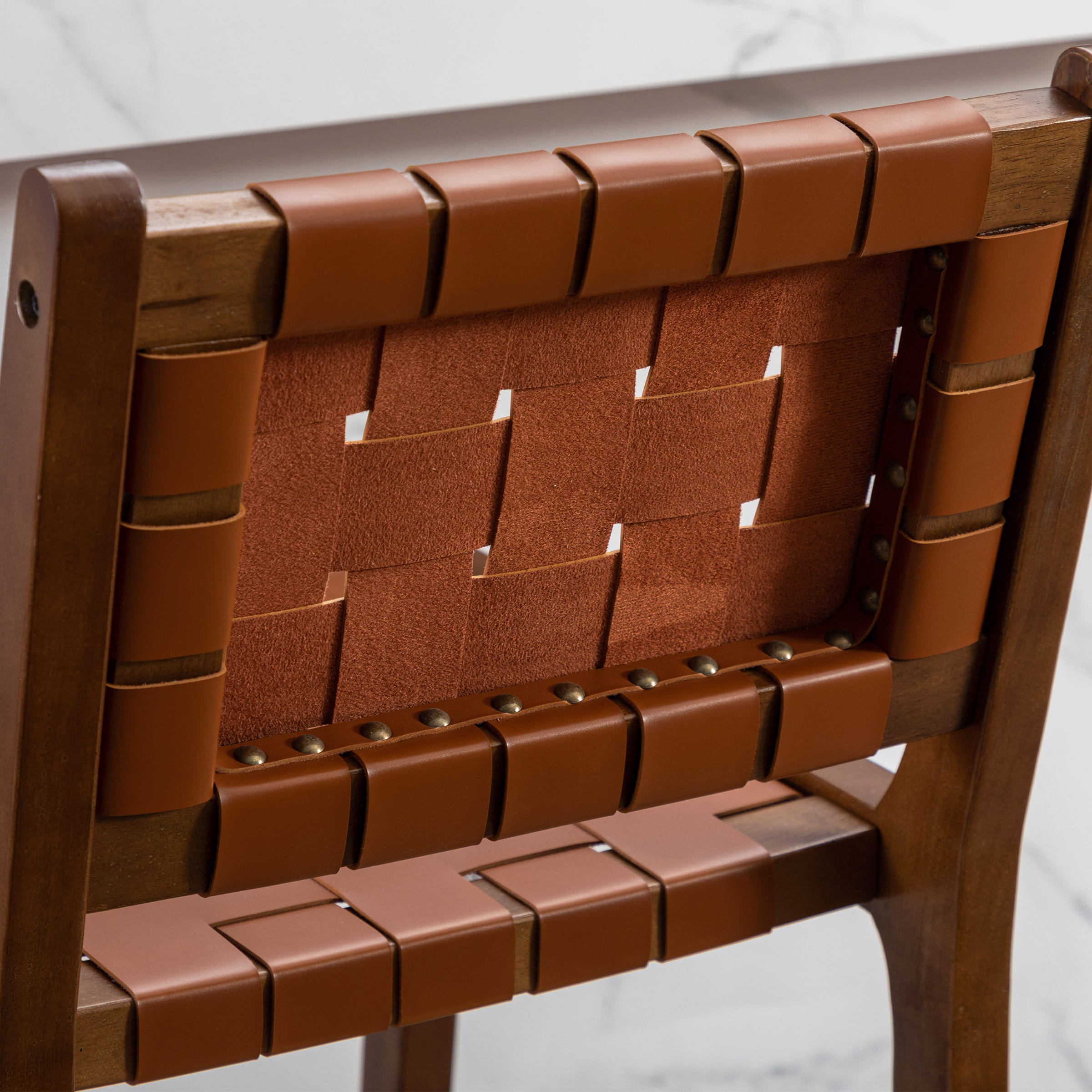 Janoray Leather Woven Strap Seat Counter Stools Set of 2 - 5703CS