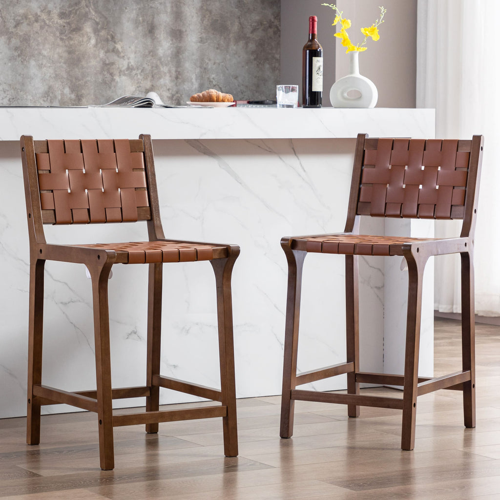 Leather Woven Strap Seat Counter Stools Set of 2 - 5703CS