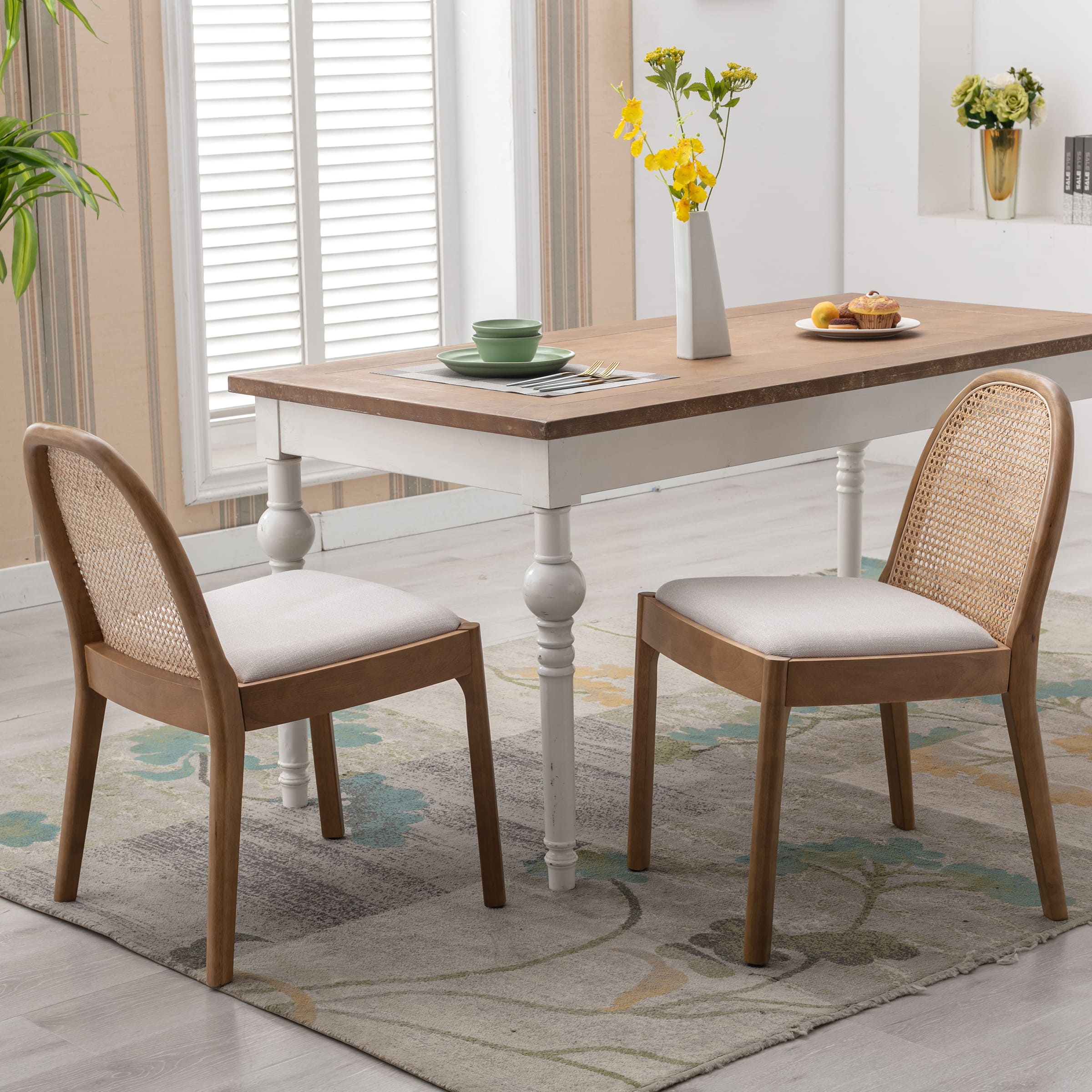 Janoray Mid Century Rattan Dining Chairs Set of 2 - 1866DC