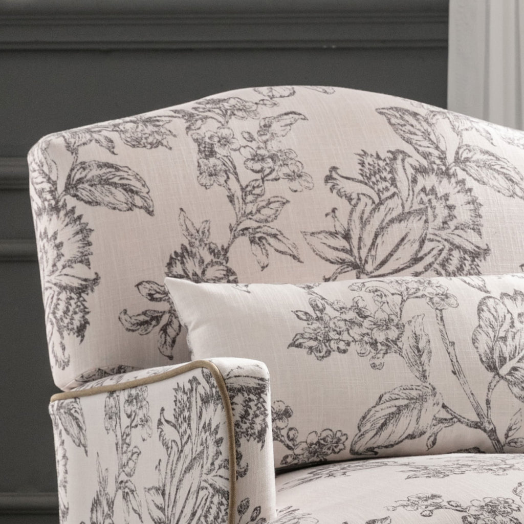 Mid Century Modern Linen Floral Accent Chair with Pillow - 8106AC