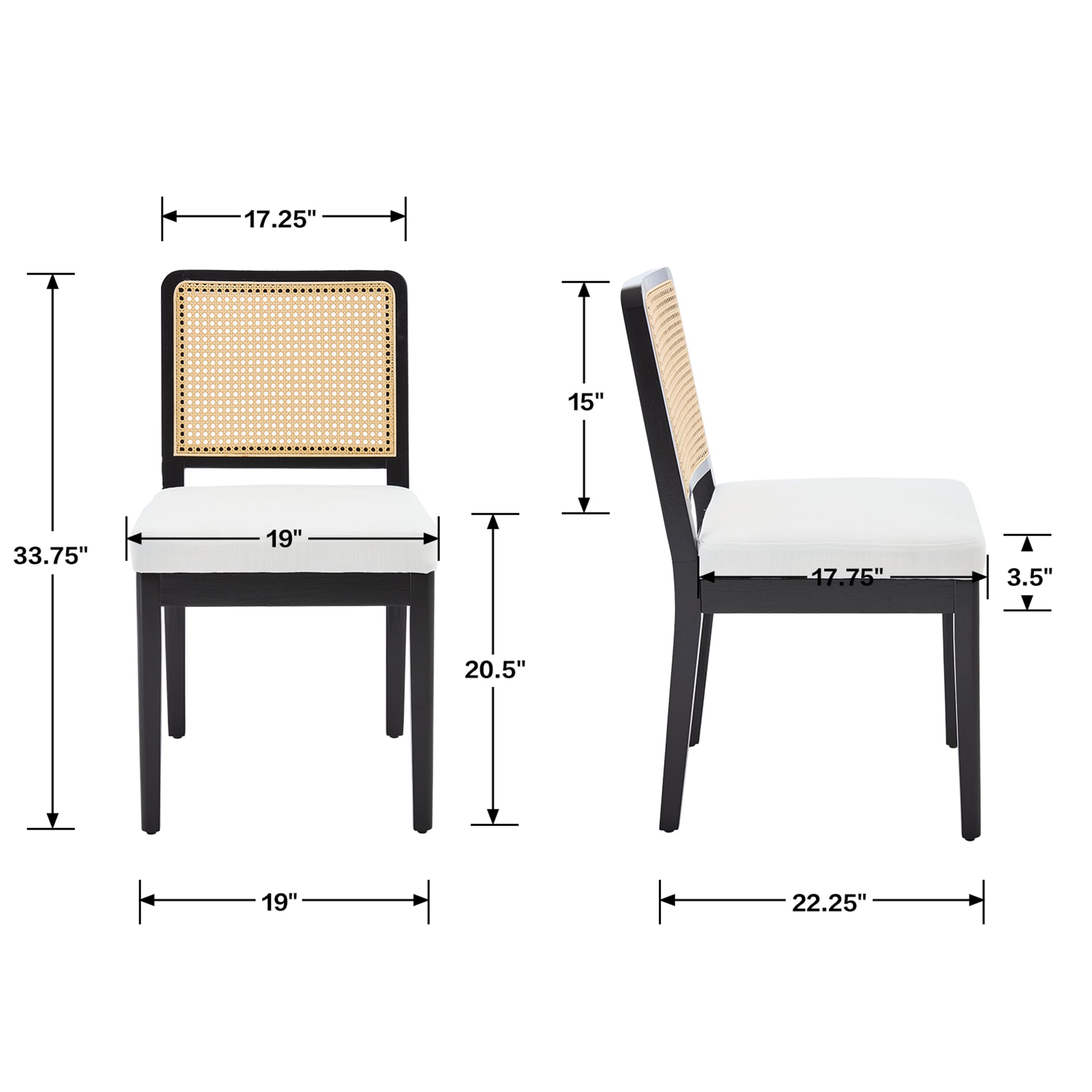 Rattan Back Dining Chairs Set of 2 - 3233DC