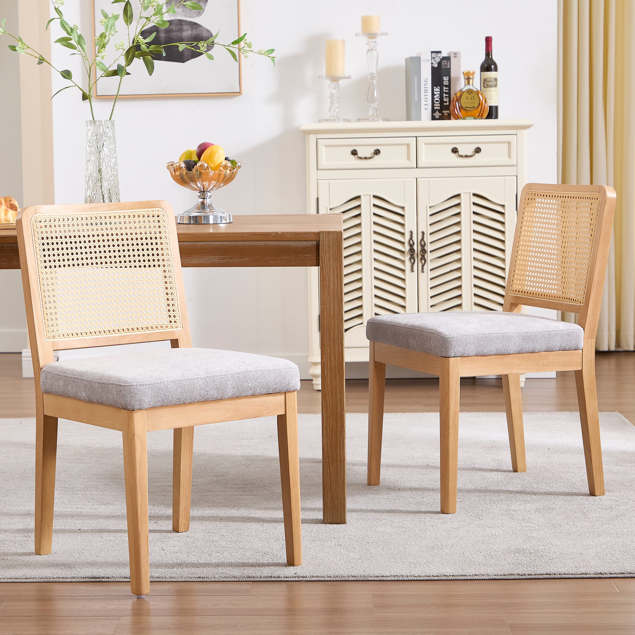 Two different color variations of the dining chairs