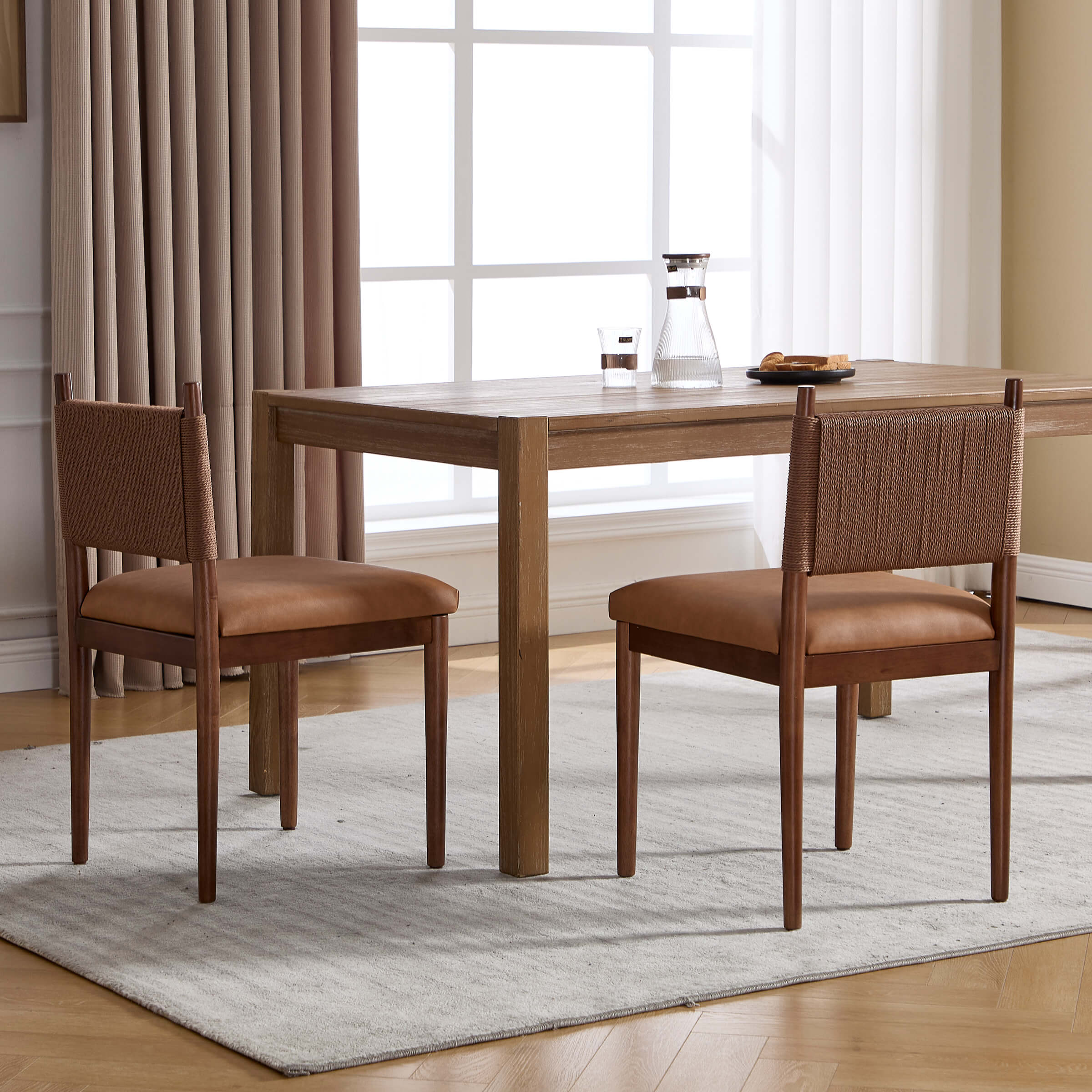 Janoray Rope Woven Back Boho Dining Chairs Set of 2 - 1021DC