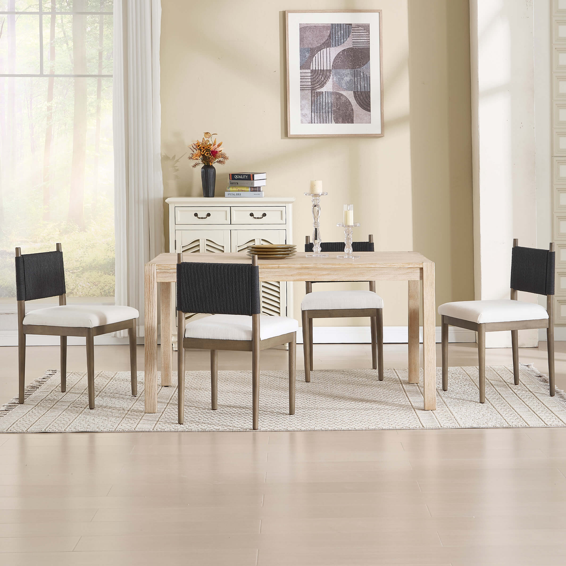 Janoray Rope Woven Back Boho Dining Chairs Set of 2 - 1021DC