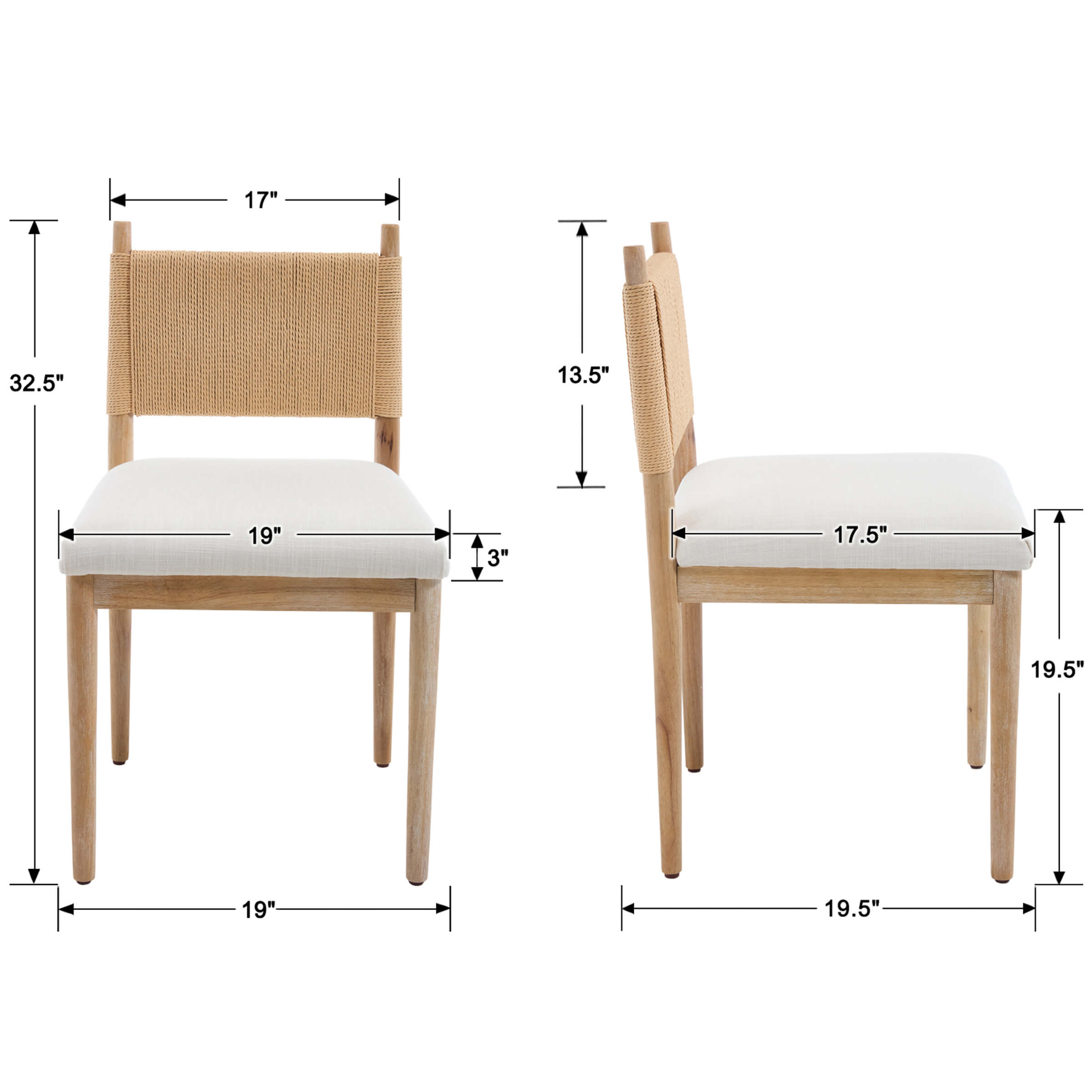 Janoray Rope Woven Back Boho Dining Chairs Set of 2 - 1021DC