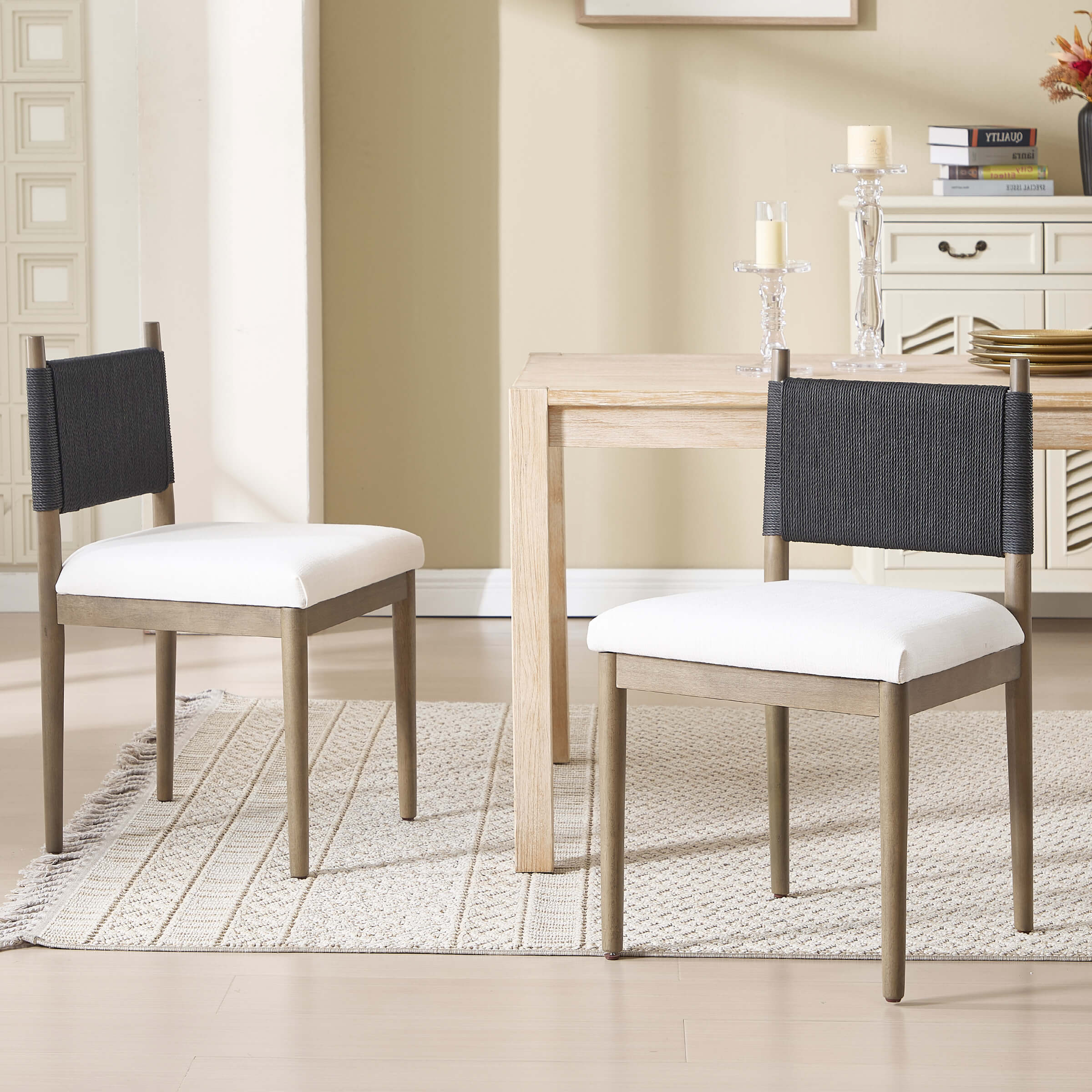 Janoray Rope Woven Back Boho Dining Chairs Set of 2 - 1021DC