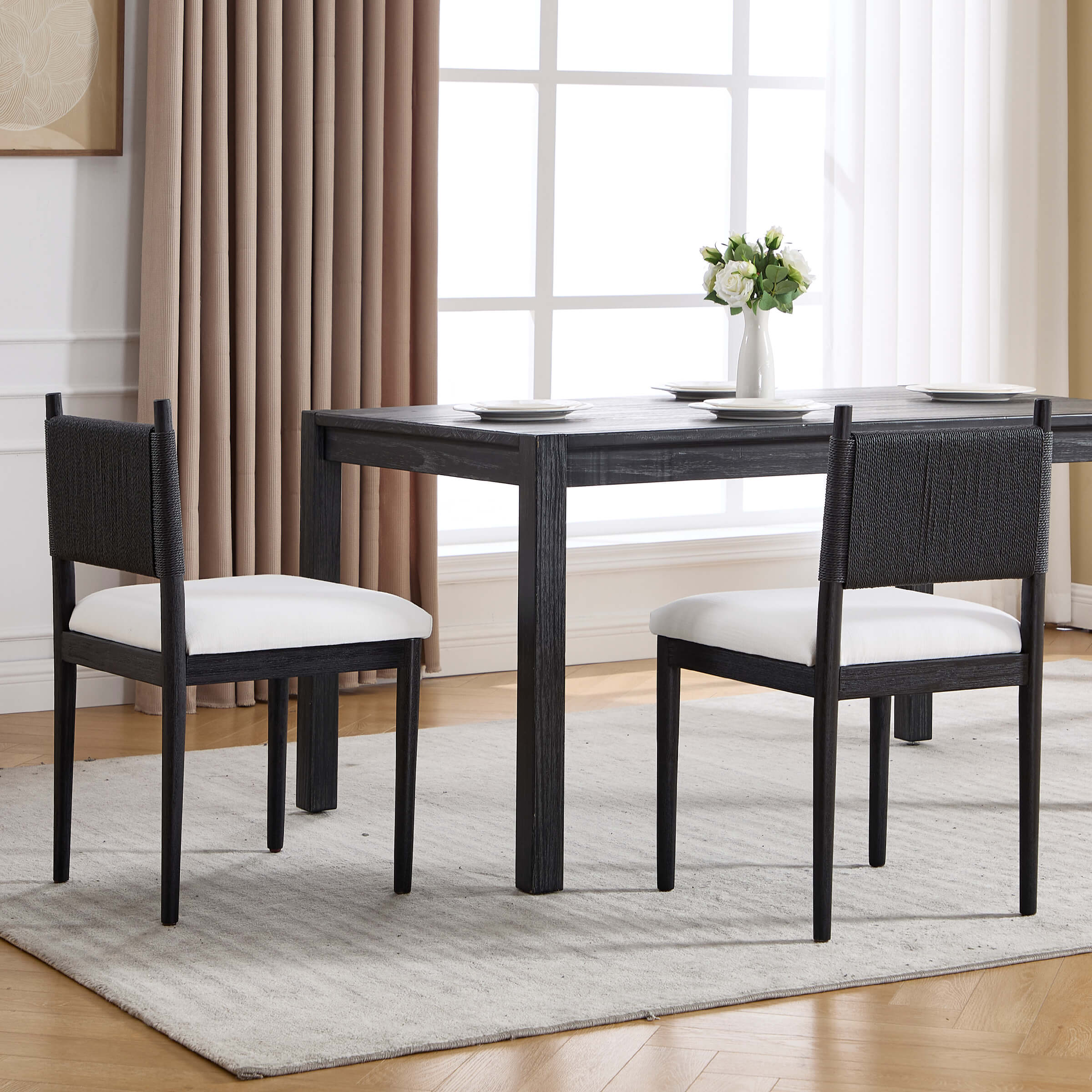 Janoray Rope Woven Back Boho Dining Chairs Set of 2 - 1021DC