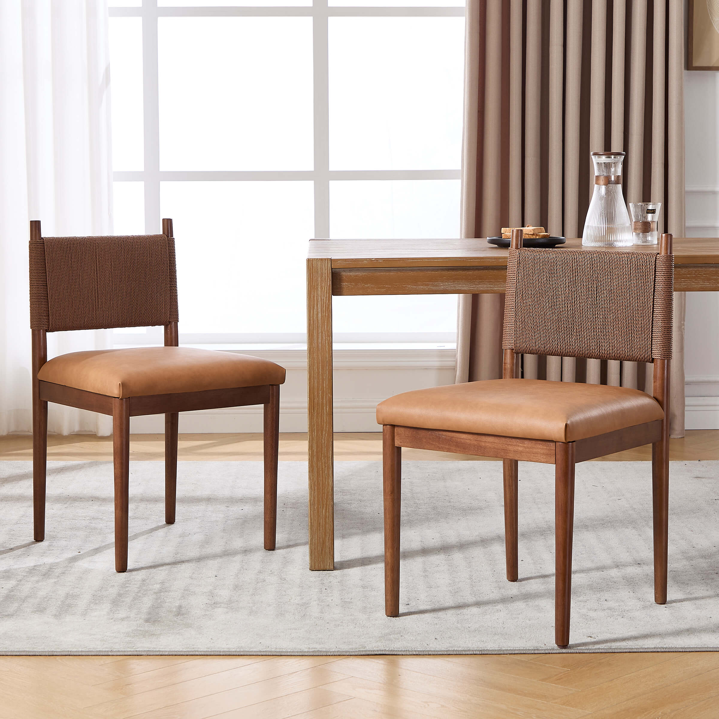 Janoray Rope Woven Back Boho Dining Chairs Set of 2 - 1021DC