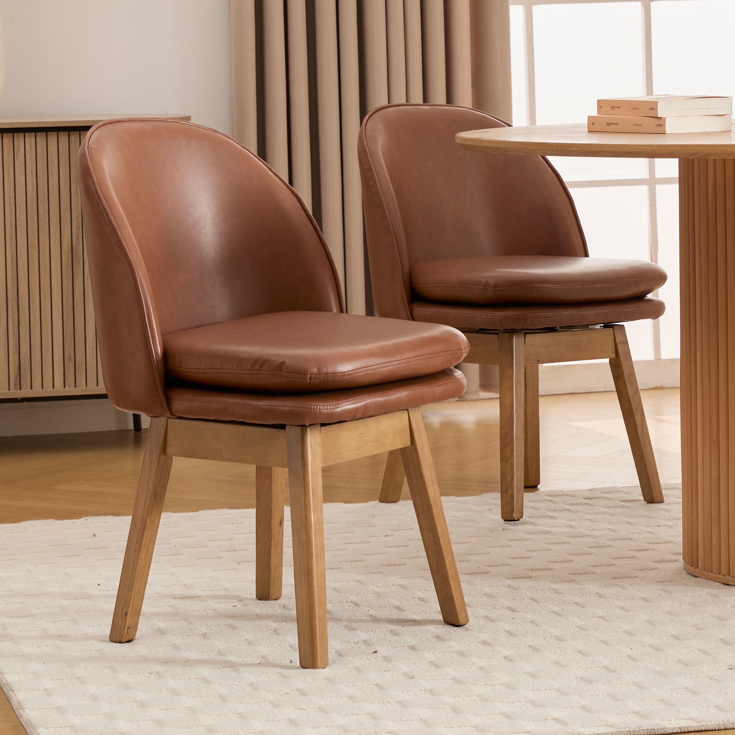 Janoray Swivel Dining Chairs with Beech Wood Legs Set of 2 - 3003DC