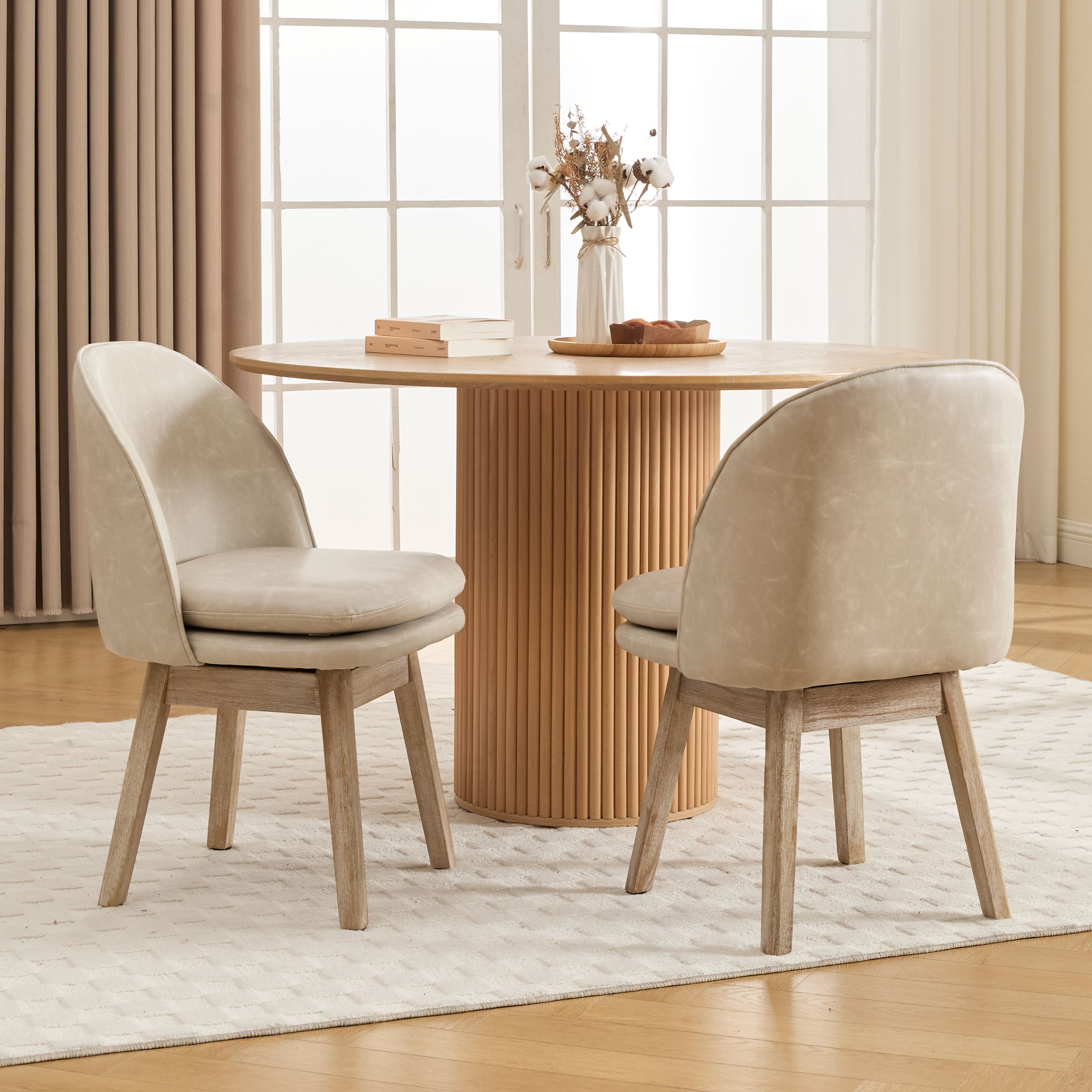 Janoray Swivel Dining Chairs with Beech Wood Legs Set of 2 - 3003DC