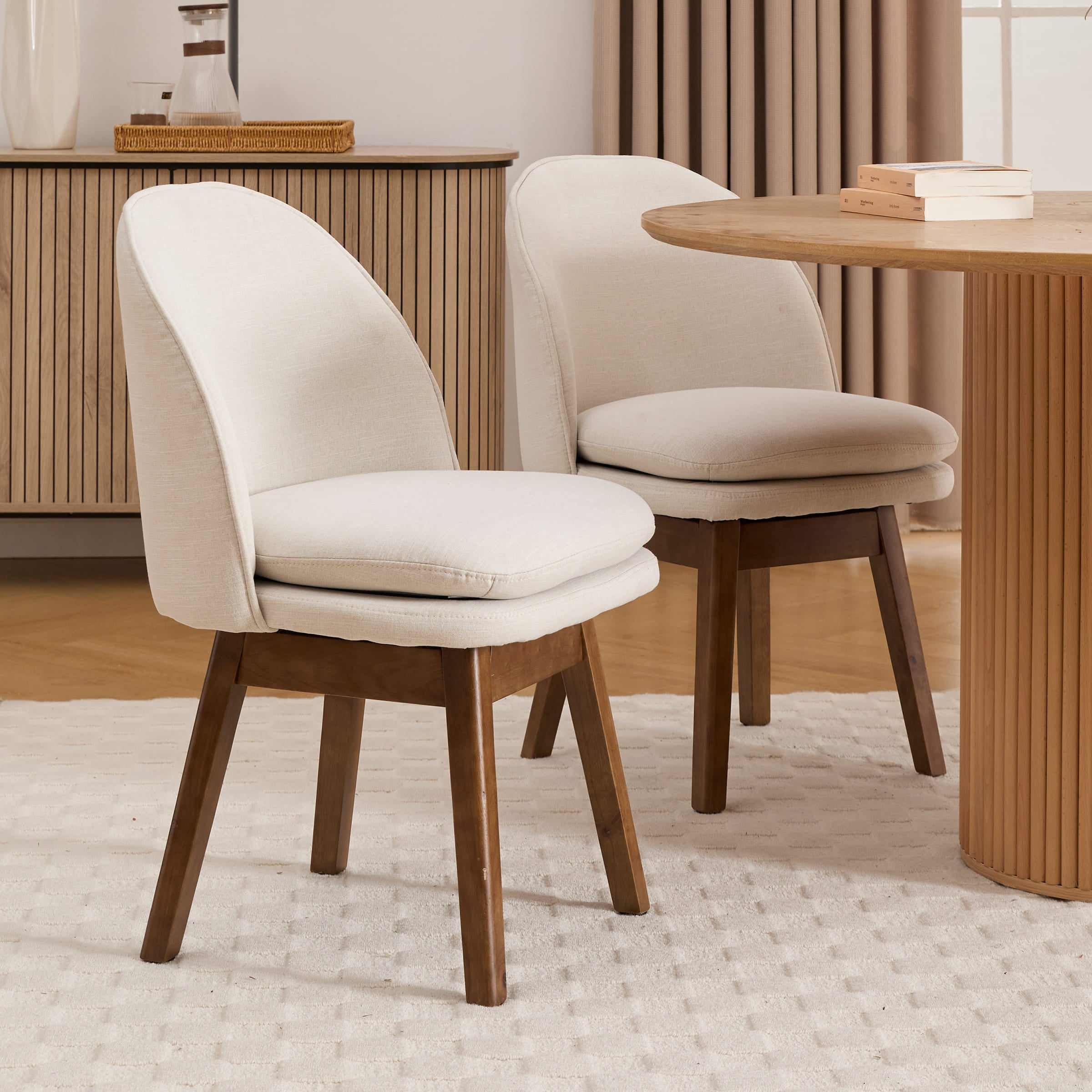 Janoray Swivel Dining Chairs with Beech Wood Legs Set of 2 - 3003DC